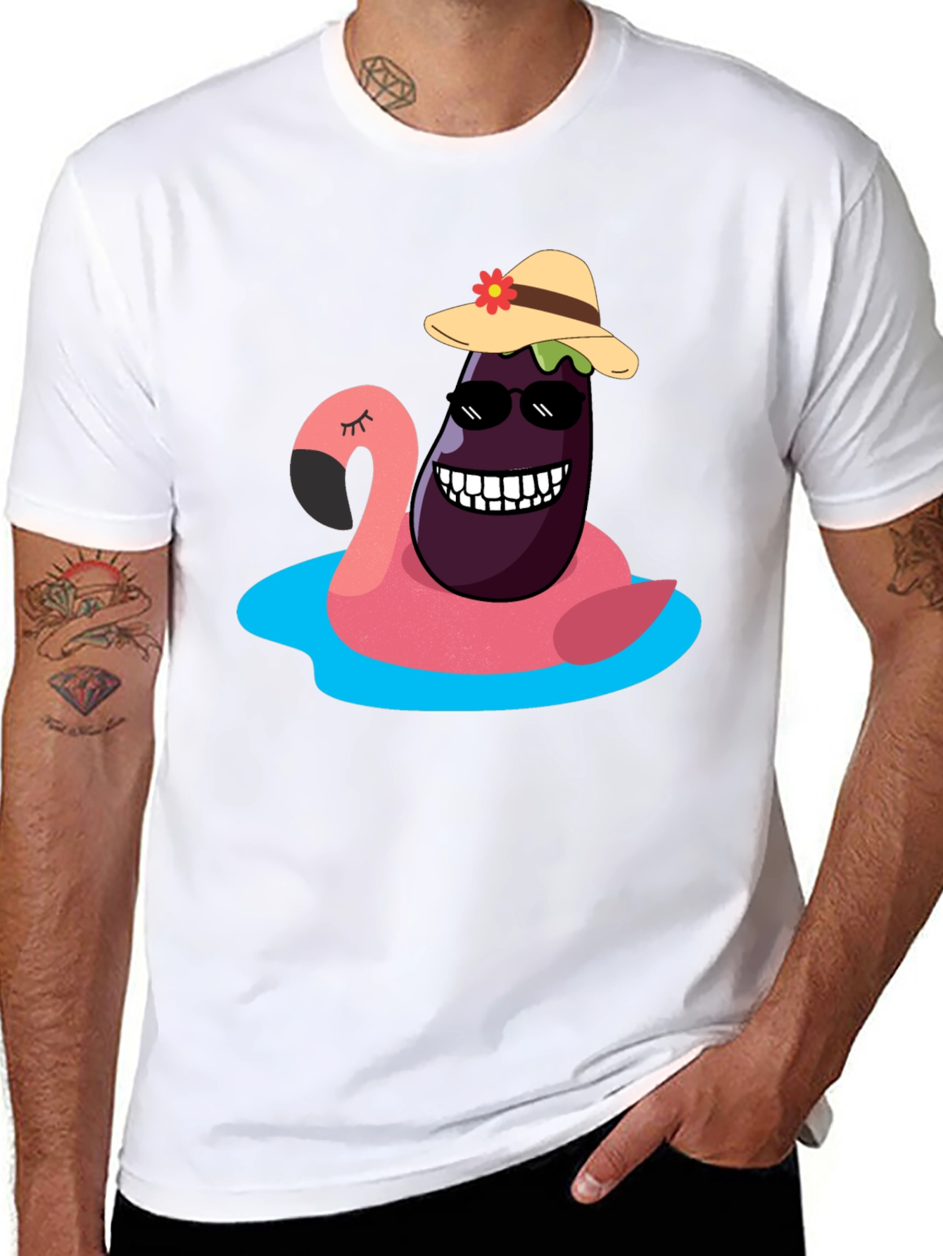 Eggplant Flamingo Pool Party T-Shirt