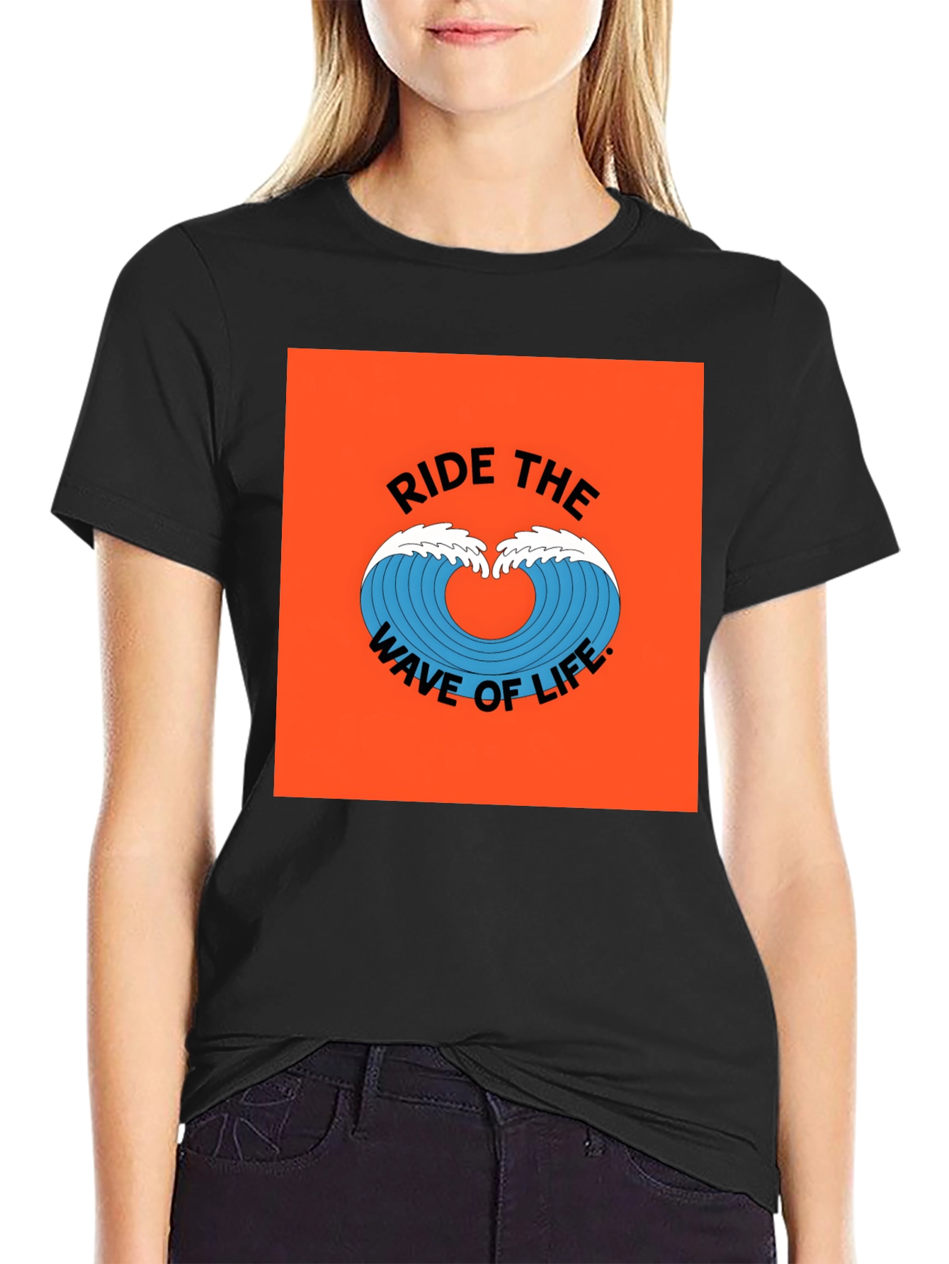 Ride the Wave Graphic Tee - Black Cotton T-Shirt