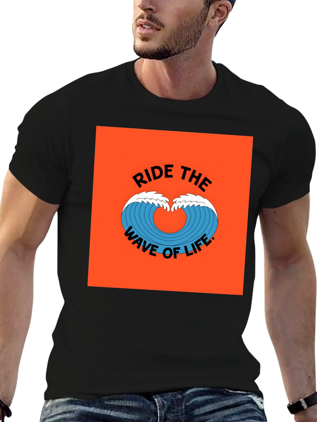 Ride the Wave Graphic Tee - Black Cotton T-Shirt
