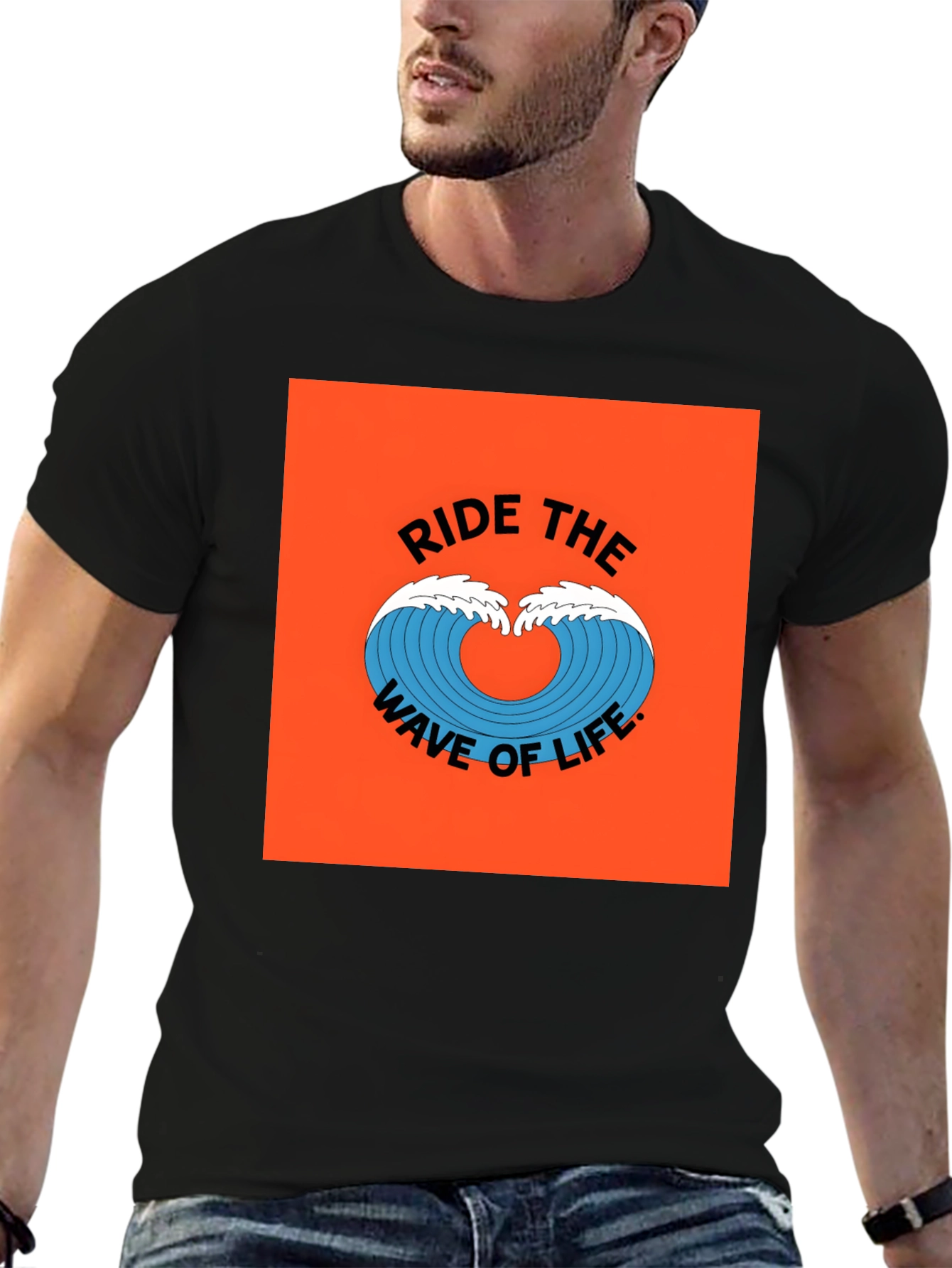 Ride the Wave Graphic Tee - Black Cotton T-Shirt