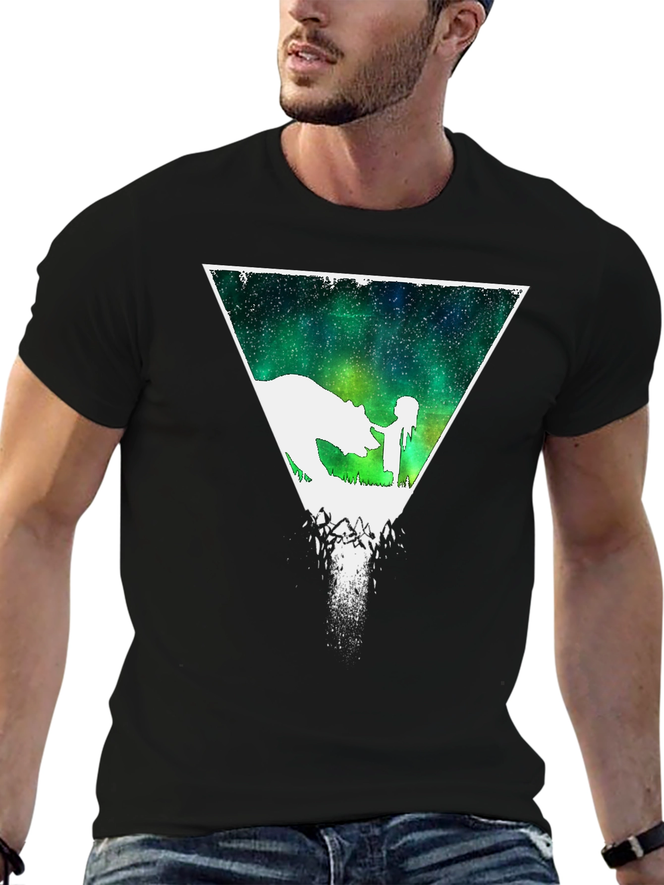 Bear and Girl Graphic Tee - Black