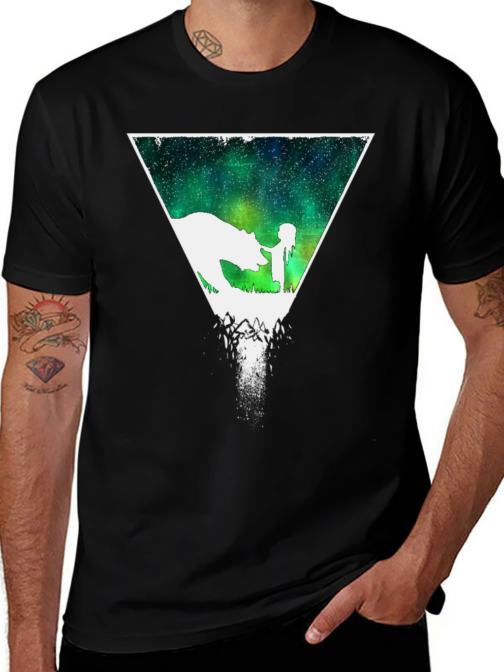 Bear and Girl Graphic Tee - Black