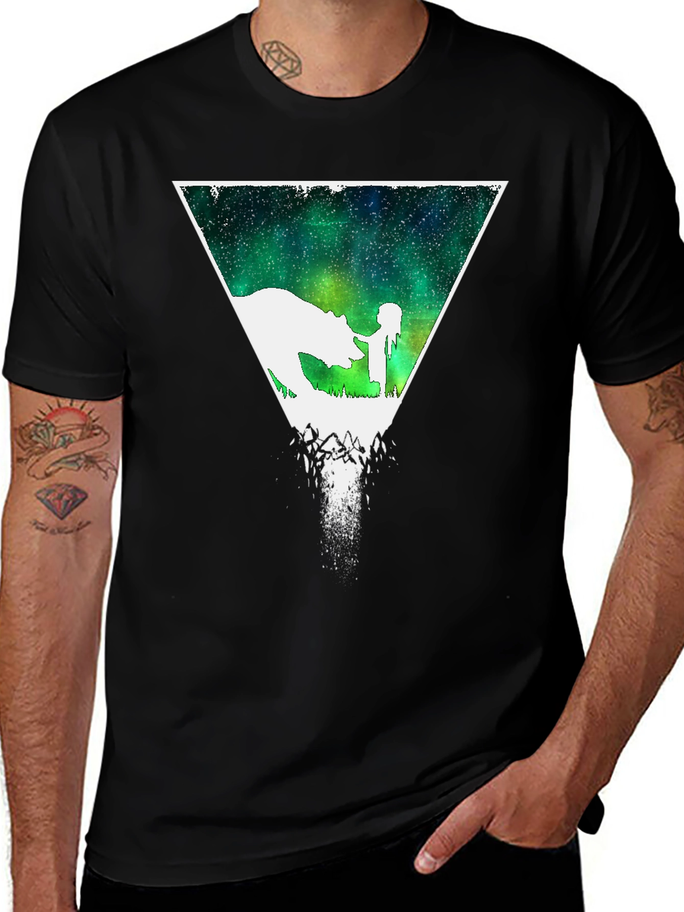Bear and Girl Graphic Tee - Black