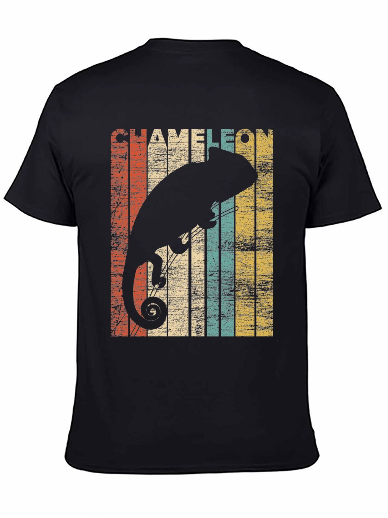 Retro Chameleon Graphic Tee - Stylish Mens Black T-Shirt