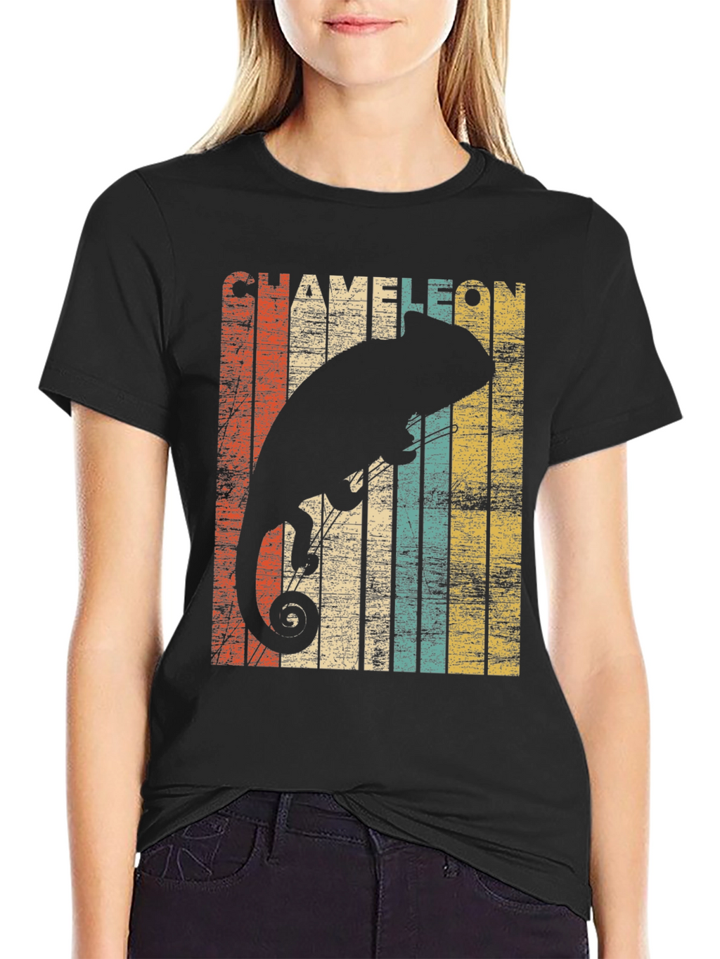 Retro Chameleon Graphic Tee - Stylish Mens Black T-Shirt