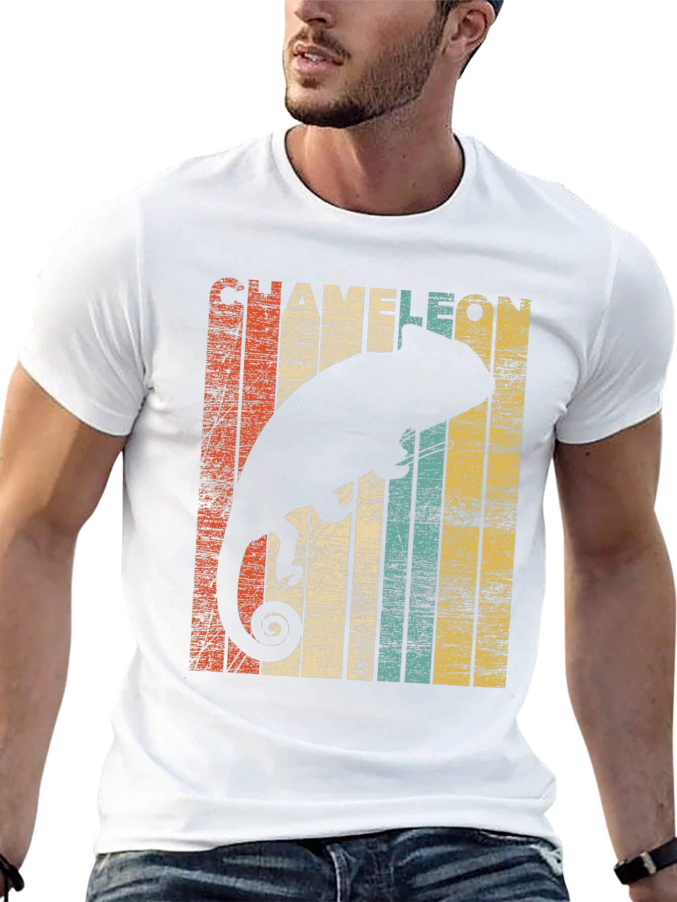 Retro Chameleon Graphic Tee - Stylish Mens Black T-Shirt