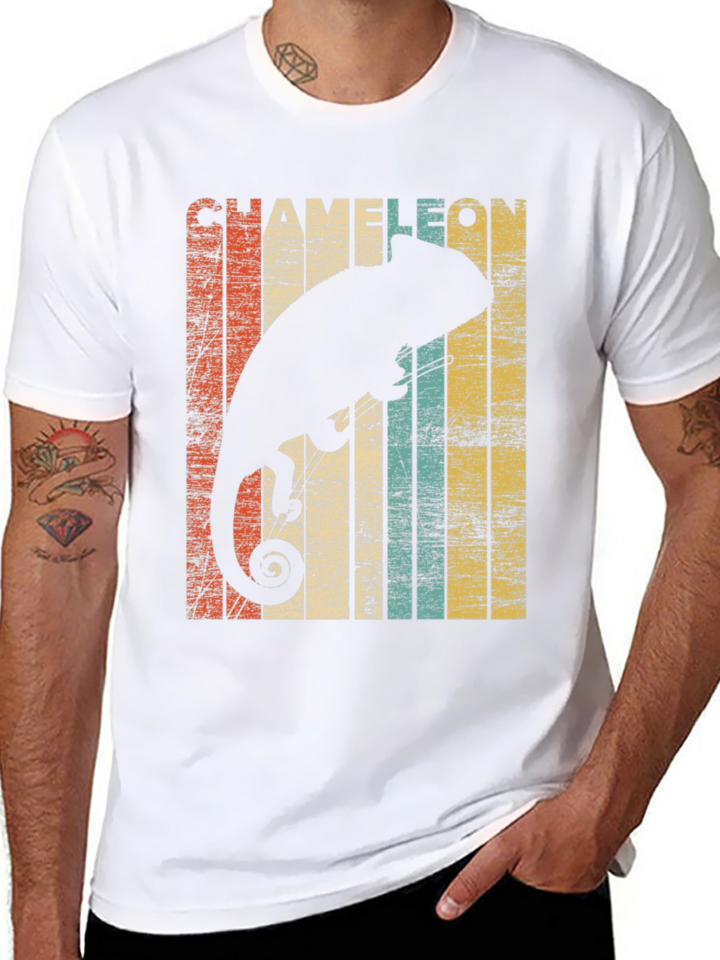 Retro Chameleon Graphic Tee - Stylish Mens Black T-Shirt