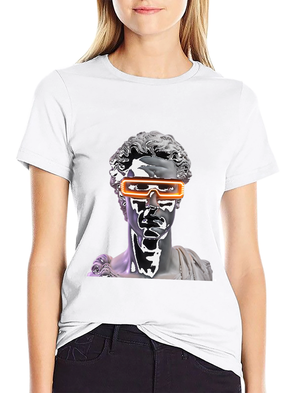 Statue Head with Futuristic Glasses Black T-Shirt