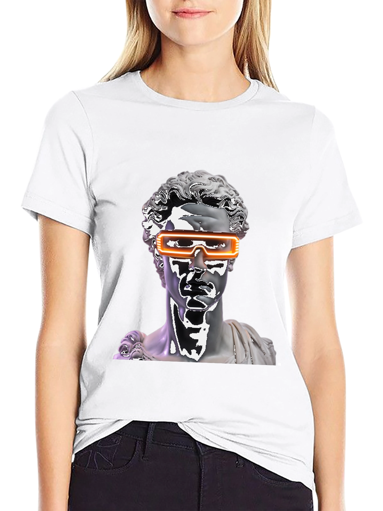 Statue Head with Futuristic Glasses Black T-Shirt