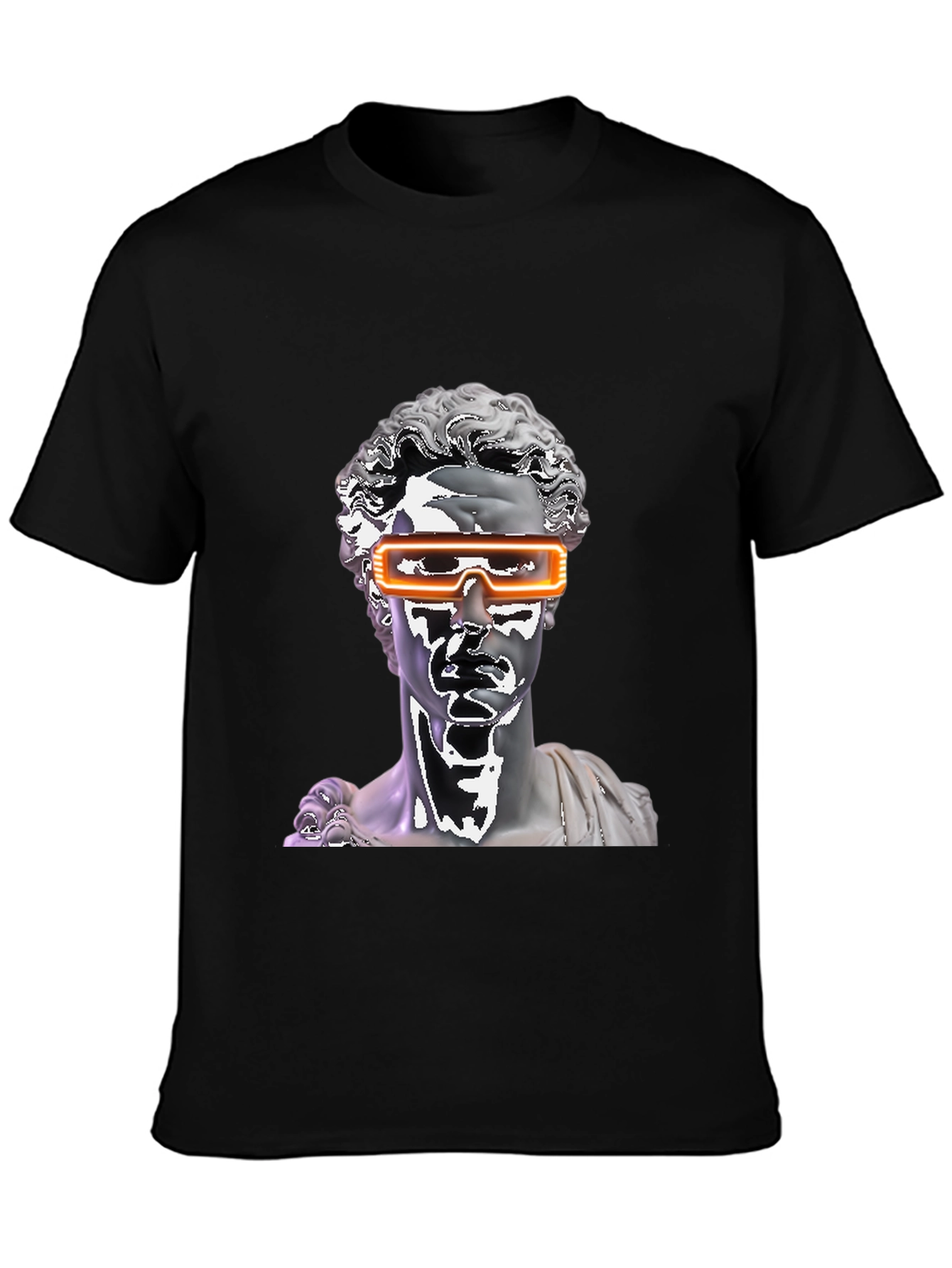 Statue Head with Futuristic Glasses Black T-Shirt