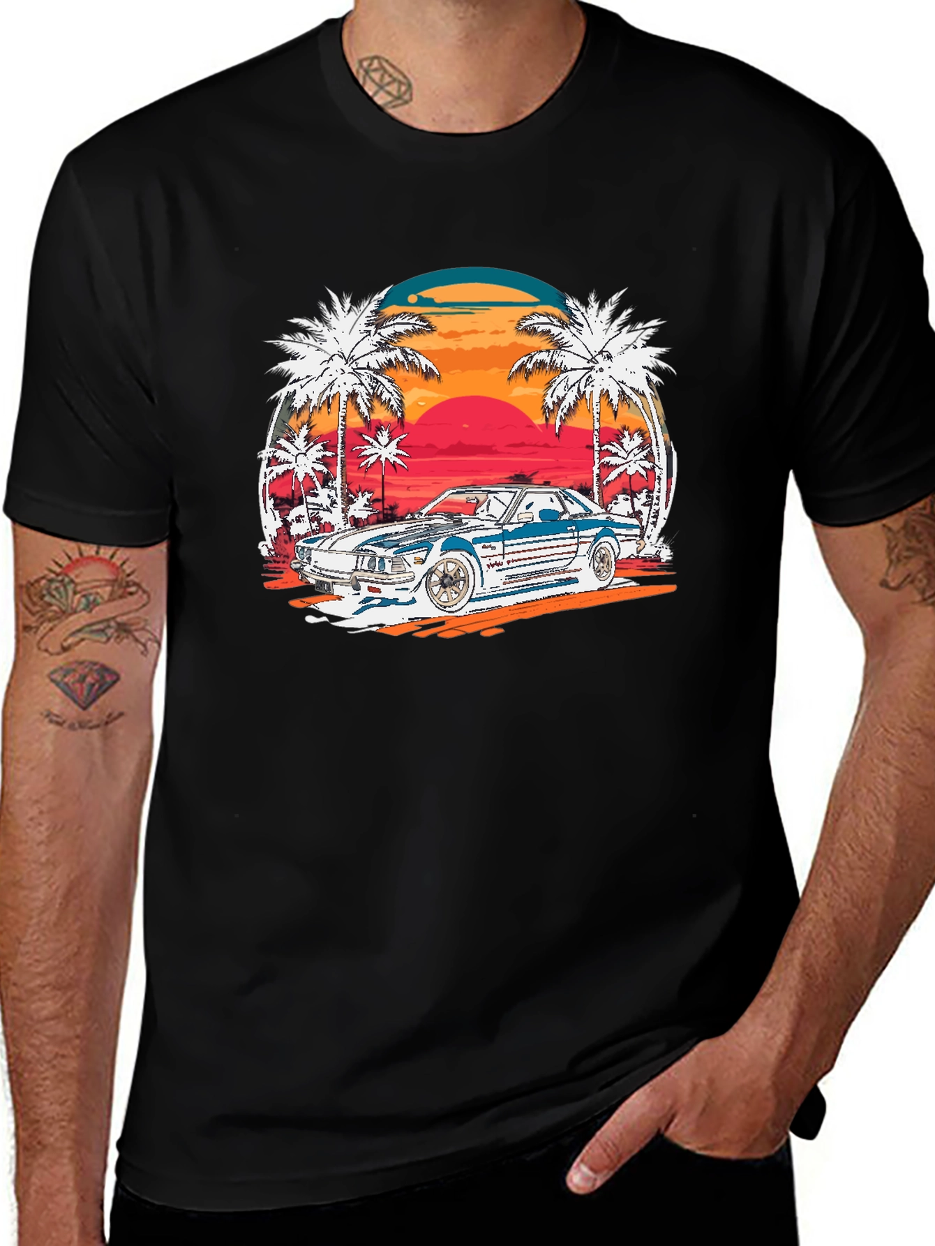 Retro Sunset Car Graphic T-Shirt