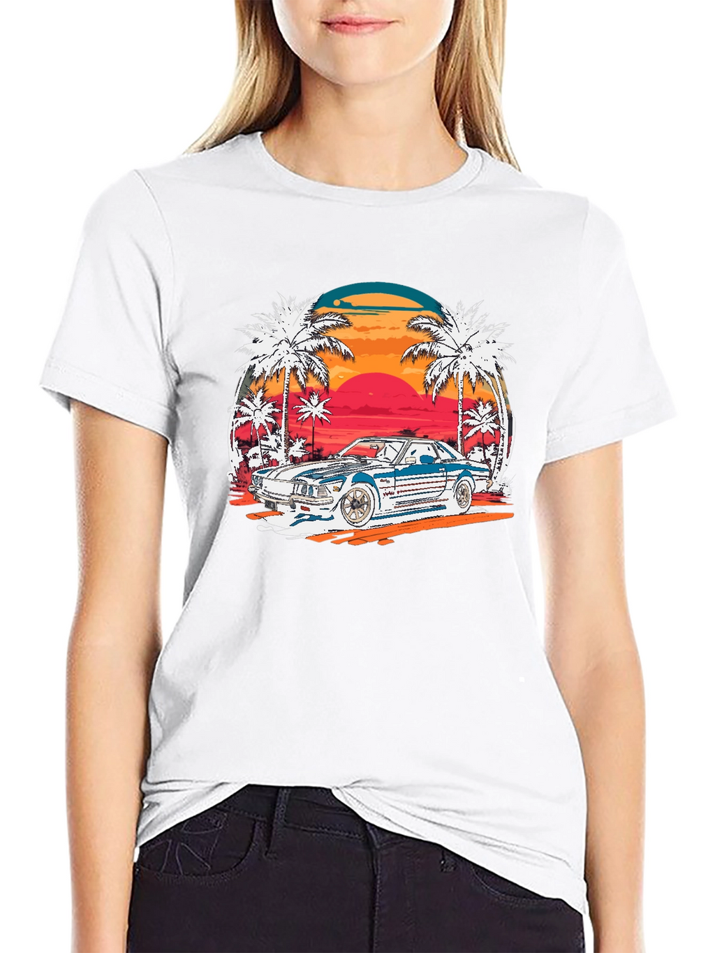 Retro Sunset Car Graphic T-Shirt