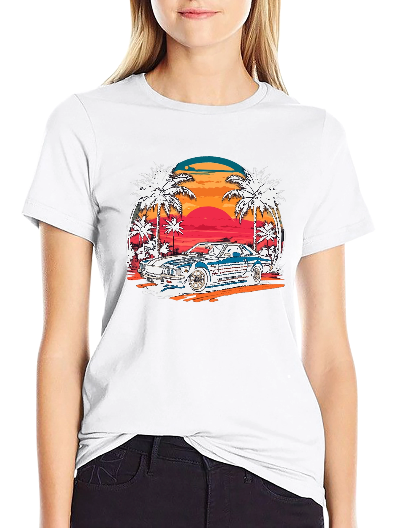 Retro Sunset Car Graphic T-Shirt