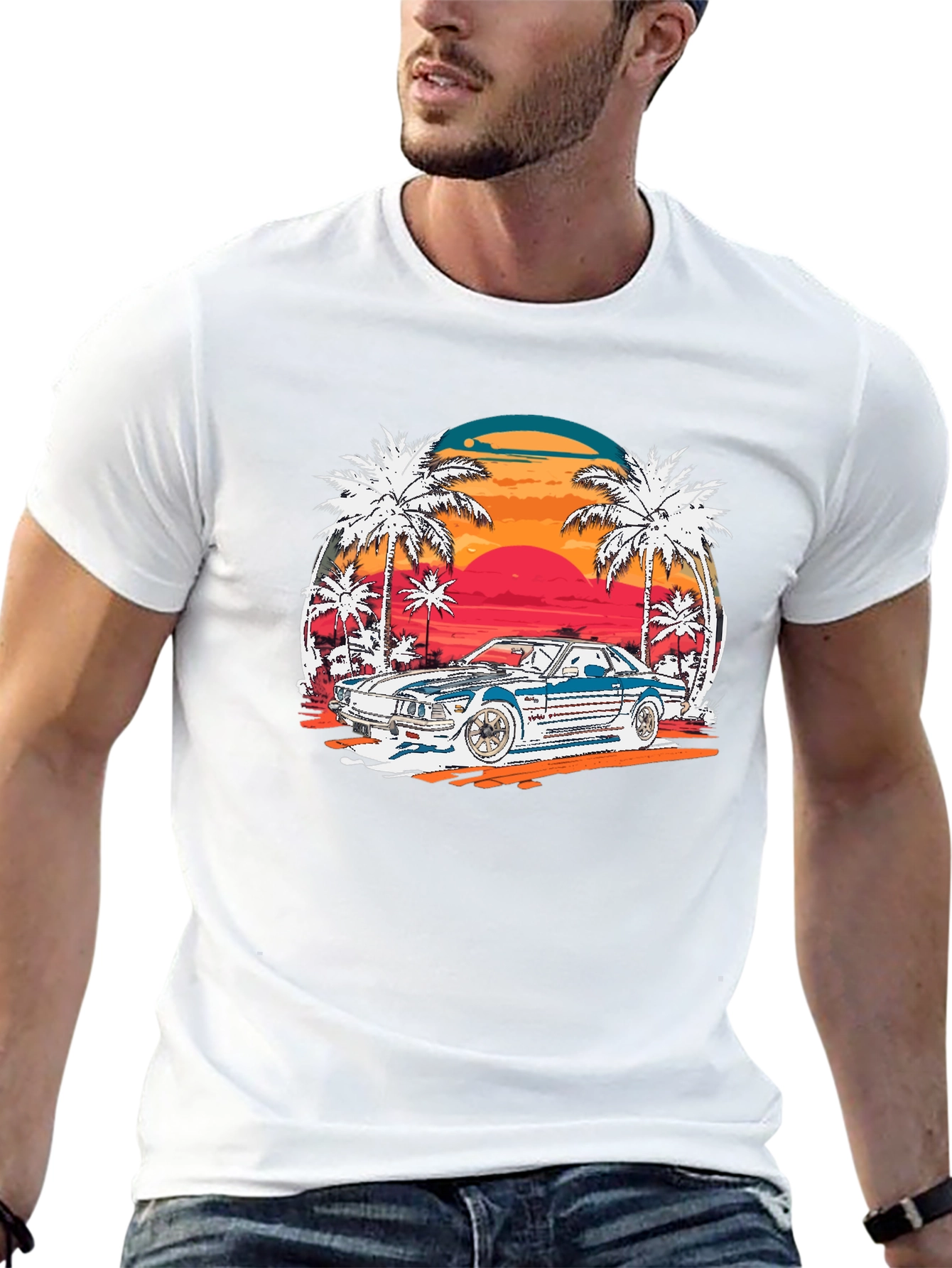 Retro Sunset Car Graphic T-Shirt