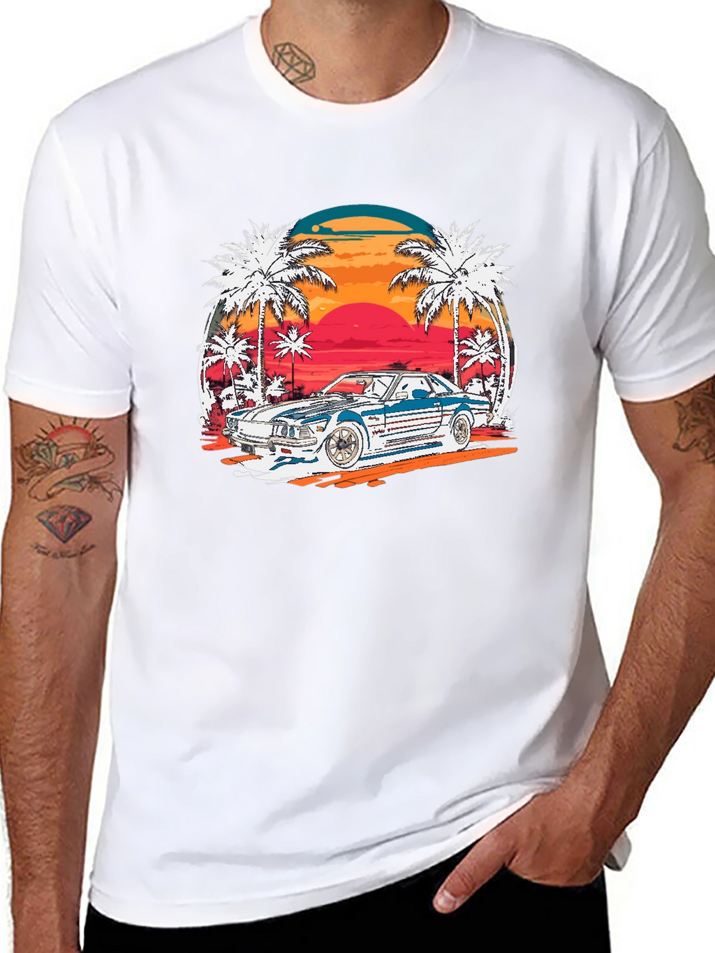 Retro Sunset Car Graphic T-Shirt