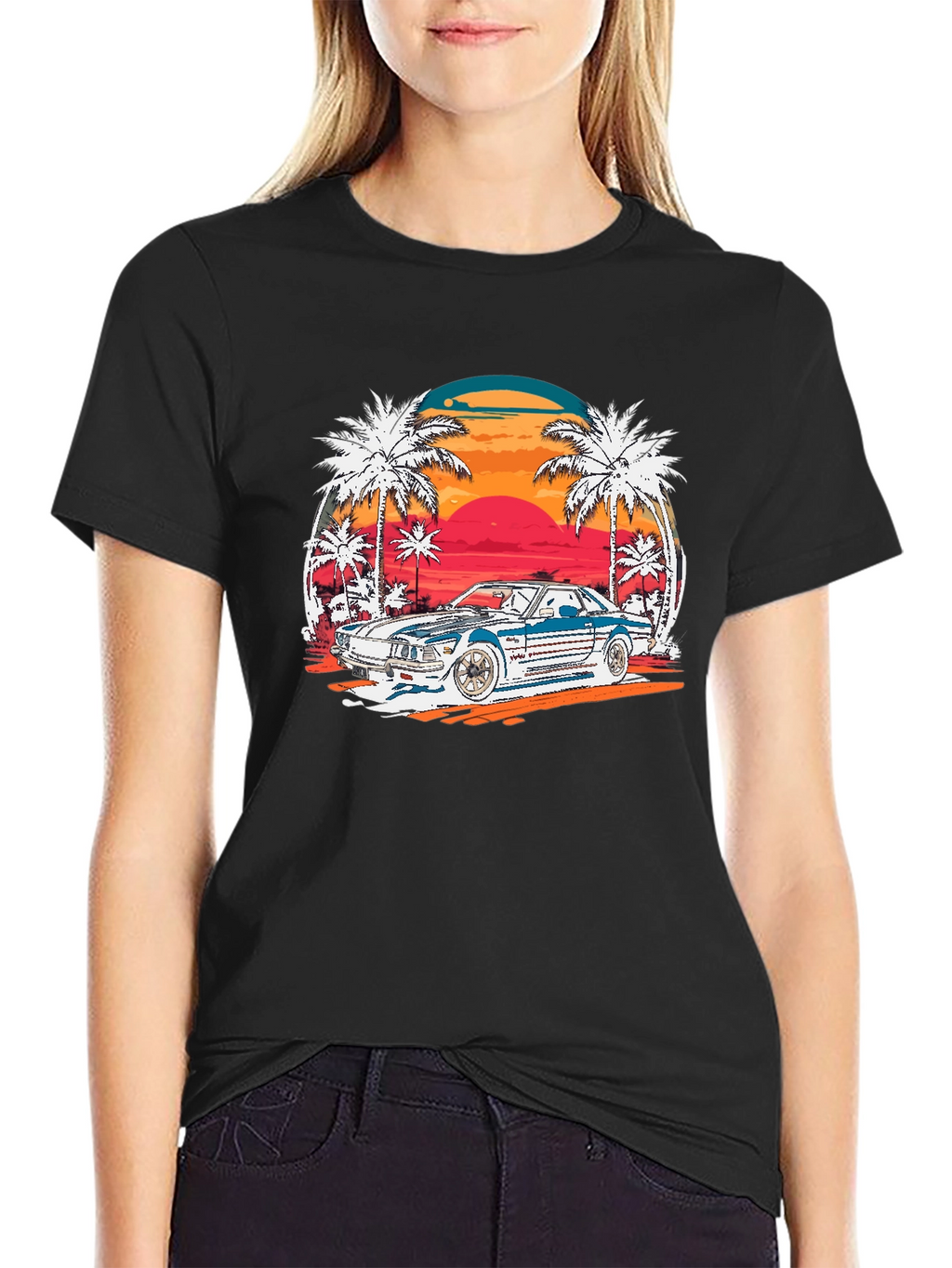 Retro Sunset Car Graphic T-Shirt