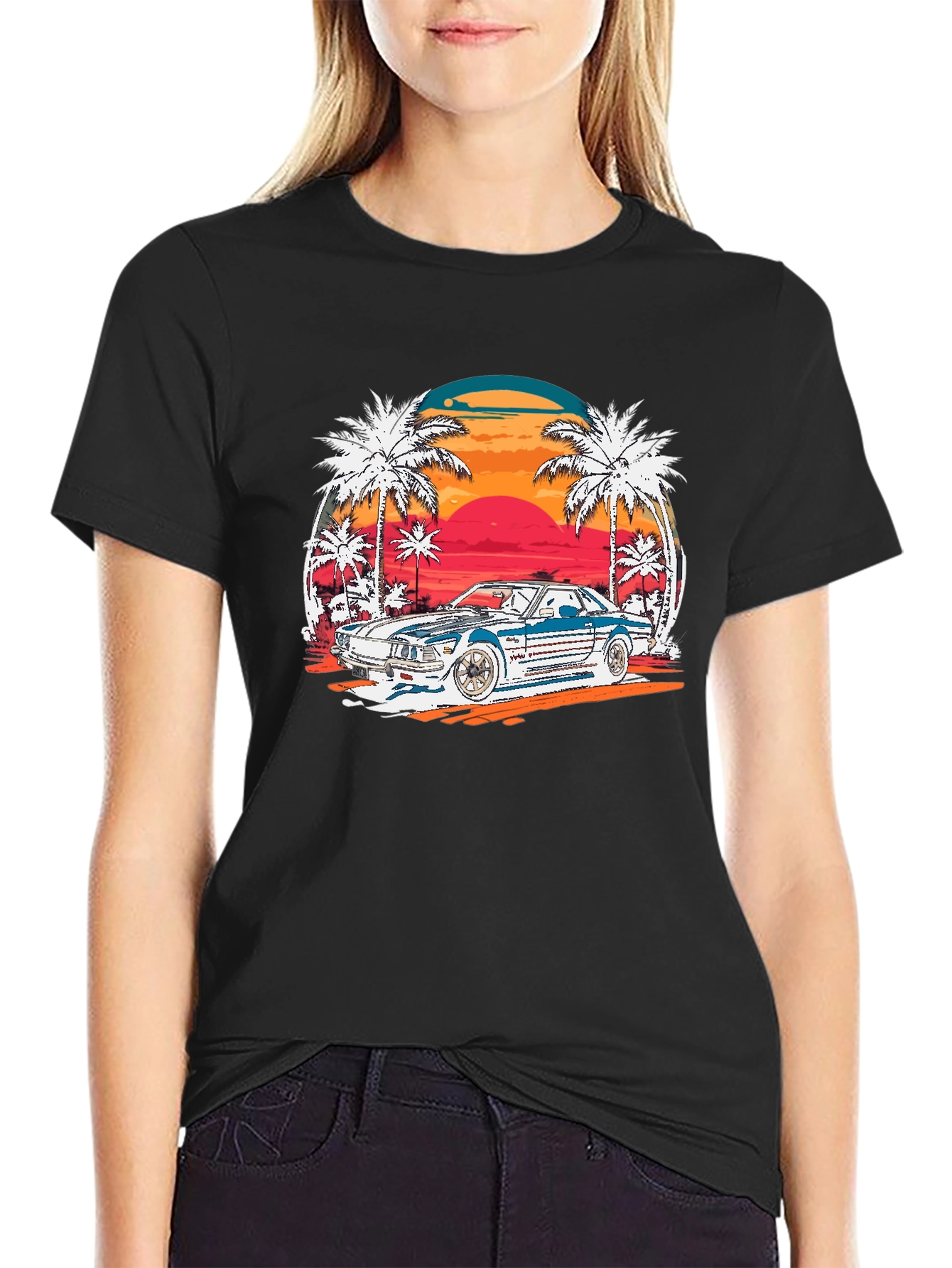 Retro Sunset Car Graphic T-Shirt