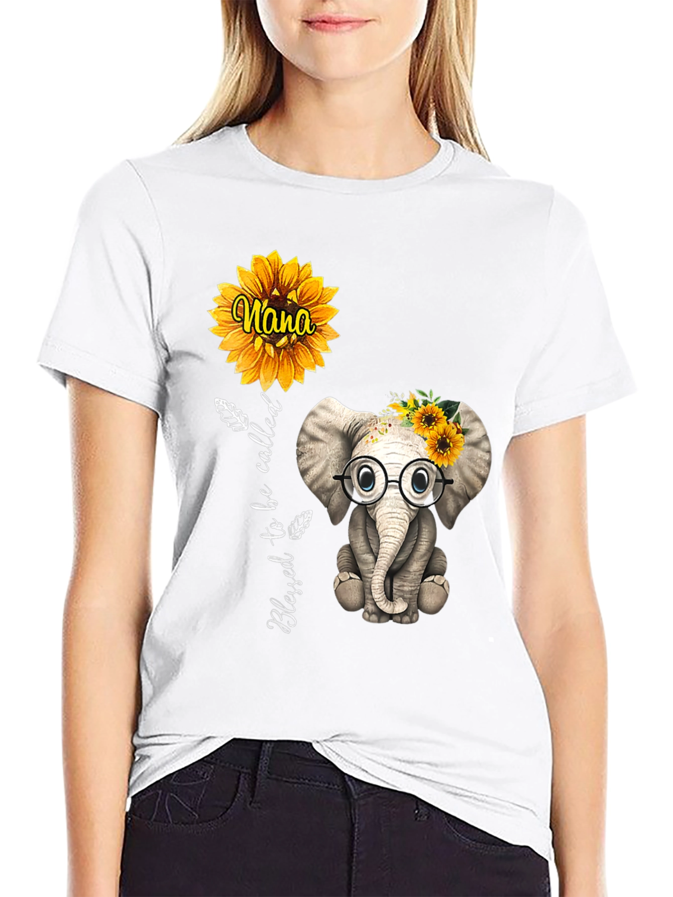 Blessed Nana Elephant Sunflower T-Shirt