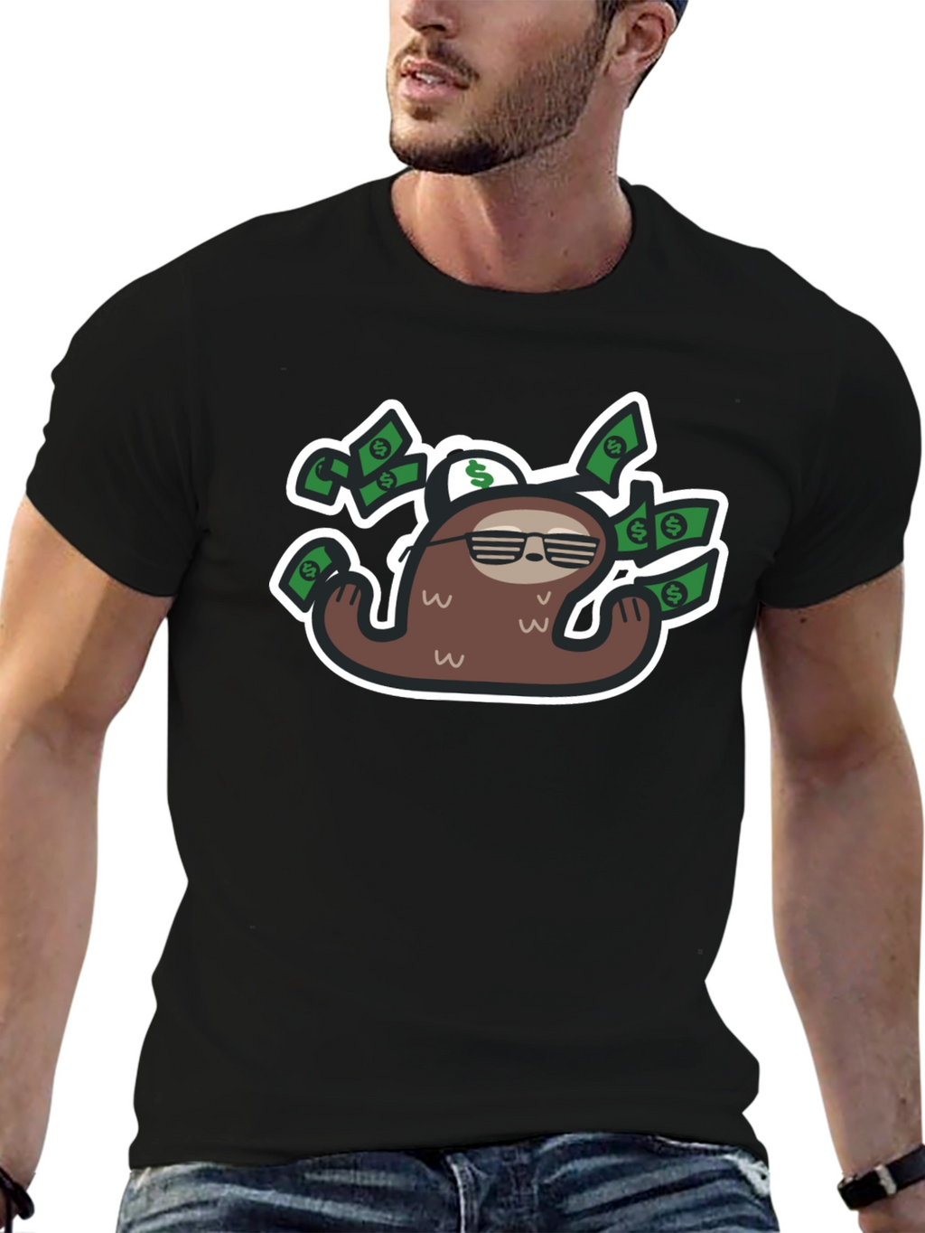 Sloth Money T-Shirt - Black Graphic Tee