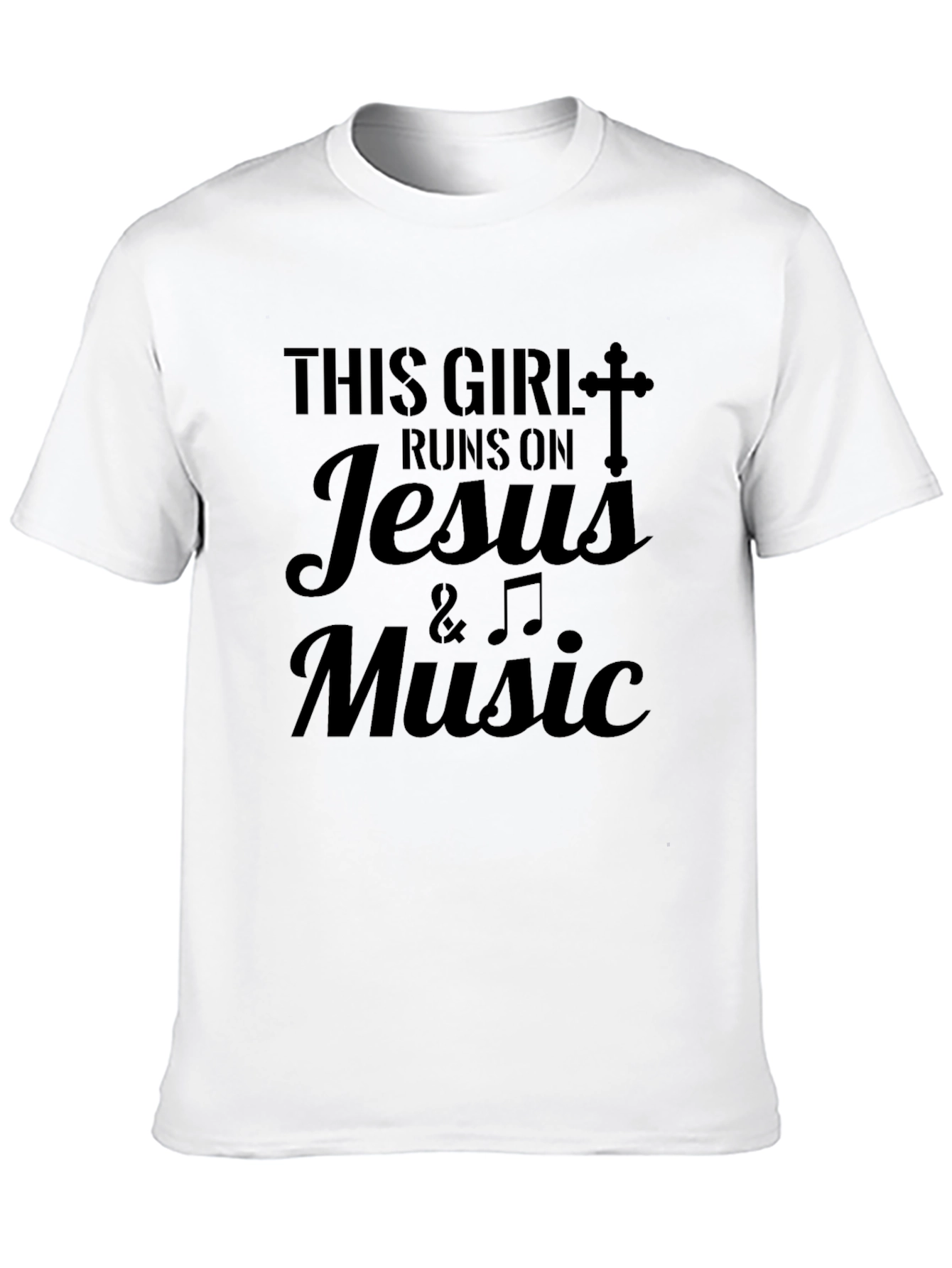 This Girl Runs on Jesus & Music Black T-Shirt