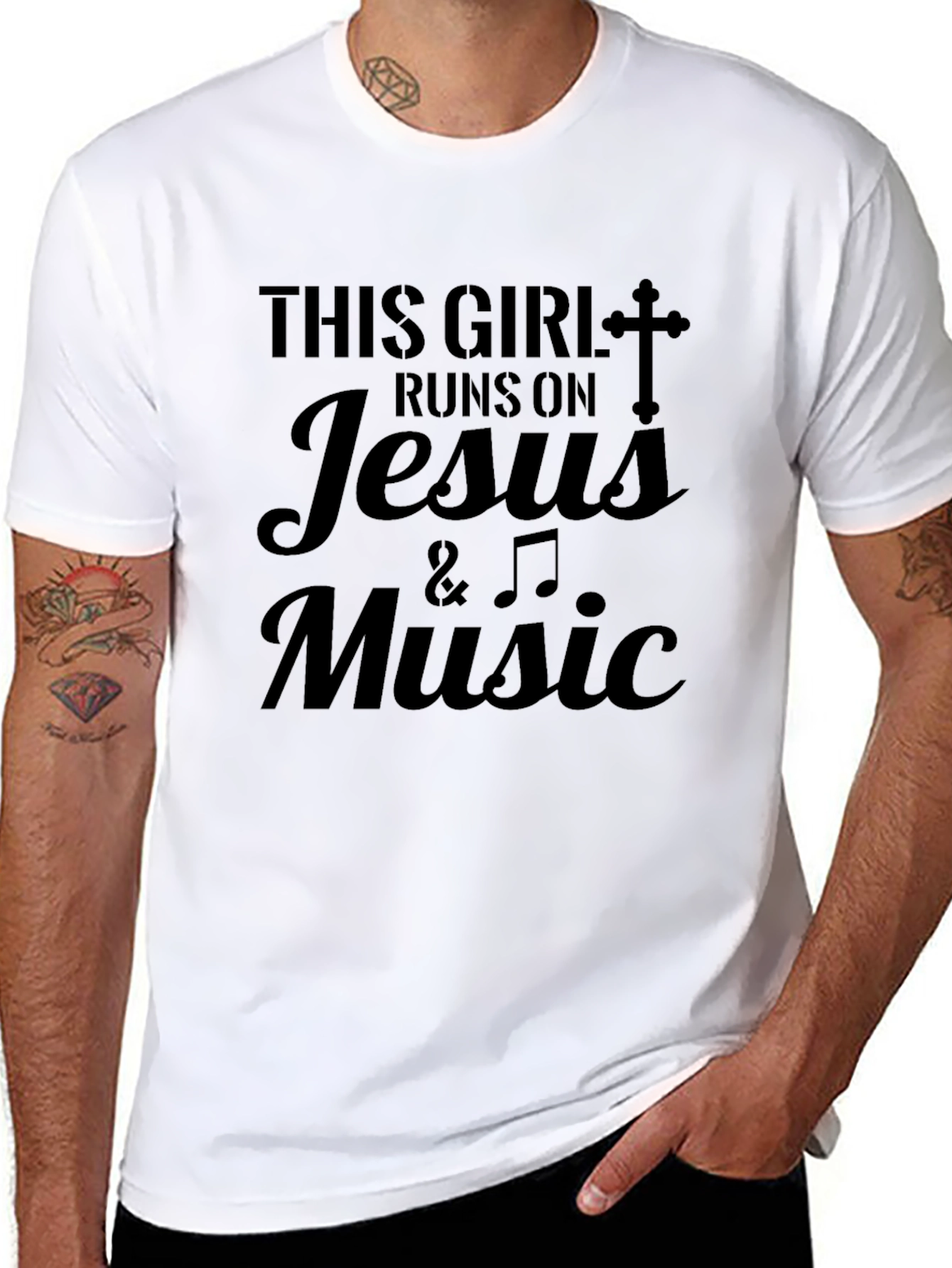 This Girl Runs on Jesus & Music Black T-Shirt
