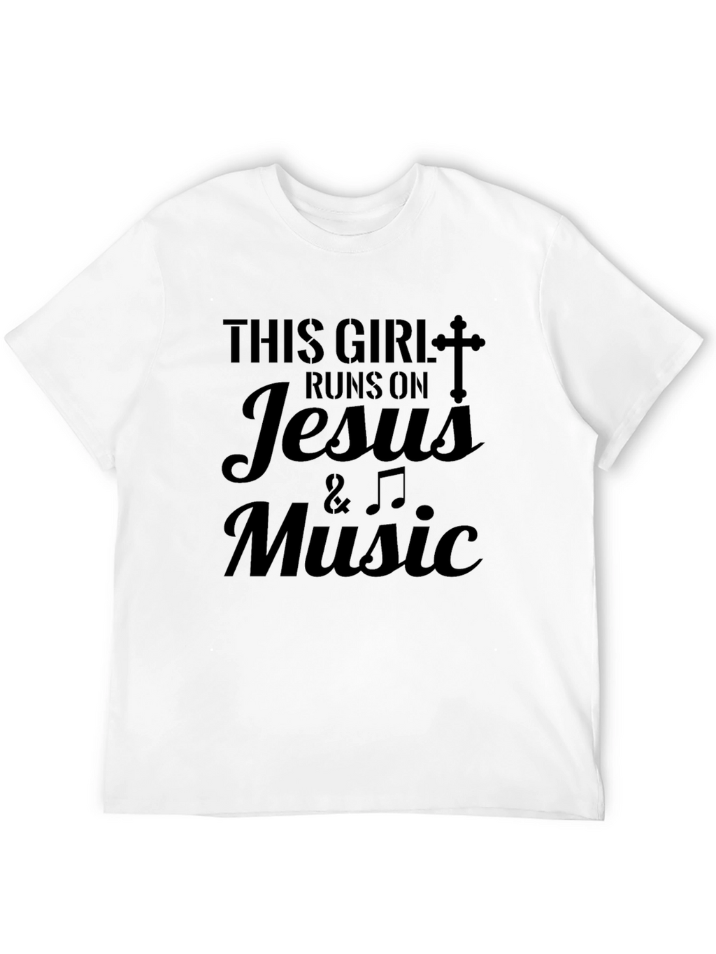 This Girl Runs on Jesus & Music Black T-Shirt