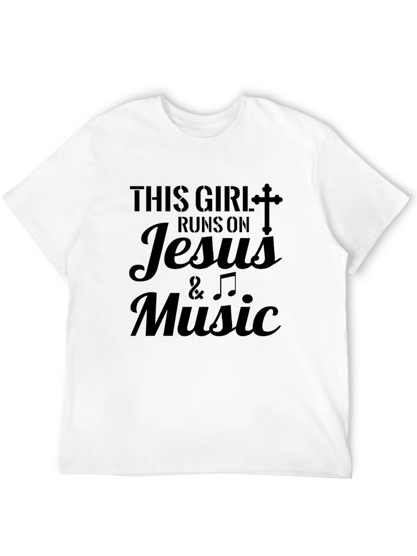 This Girl Runs on Jesus & Music Black T-Shirt