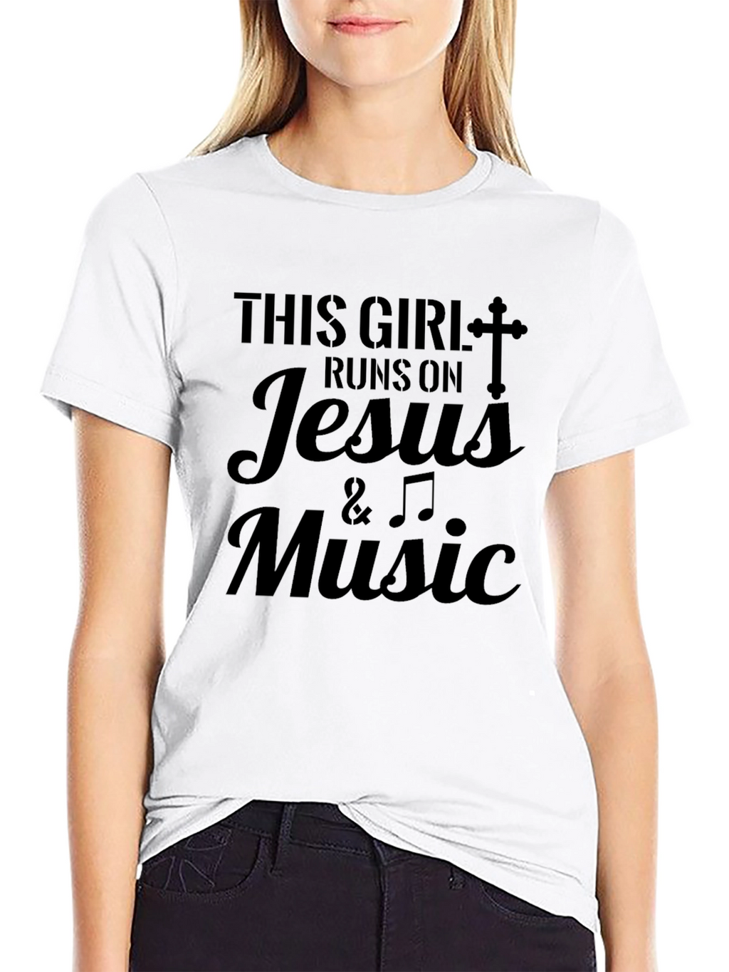 This Girl Runs on Jesus & Music Black T-Shirt