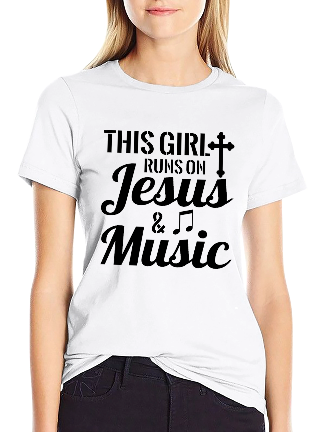 This Girl Runs on Jesus & Music Black T-Shirt