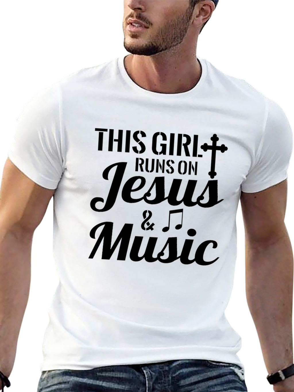 This Girl Runs on Jesus & Music Black T-Shirt
