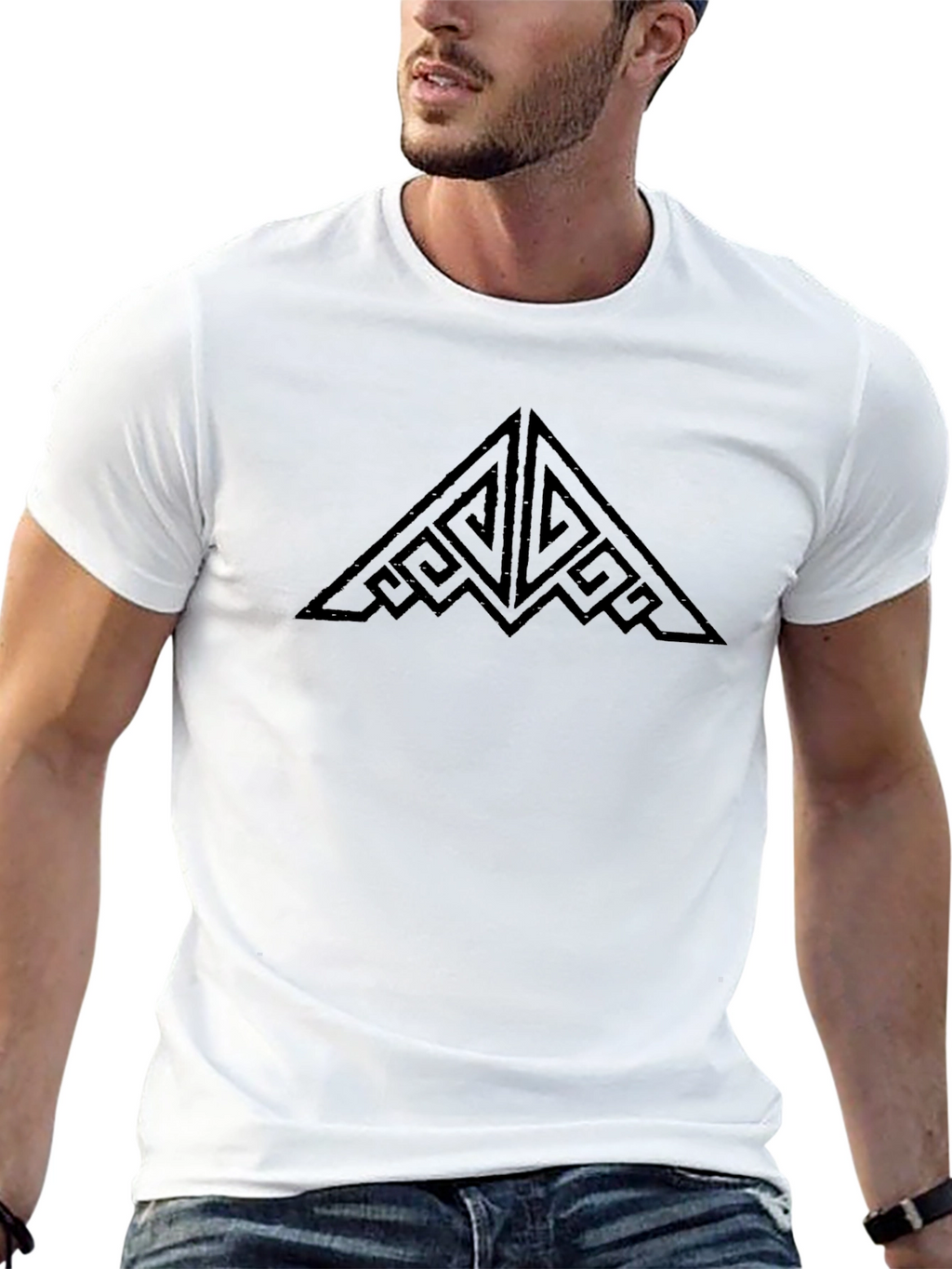 Geometric Patterned Black T-Shirt