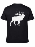 Mens Black T-Shirt with White Elk Graphic