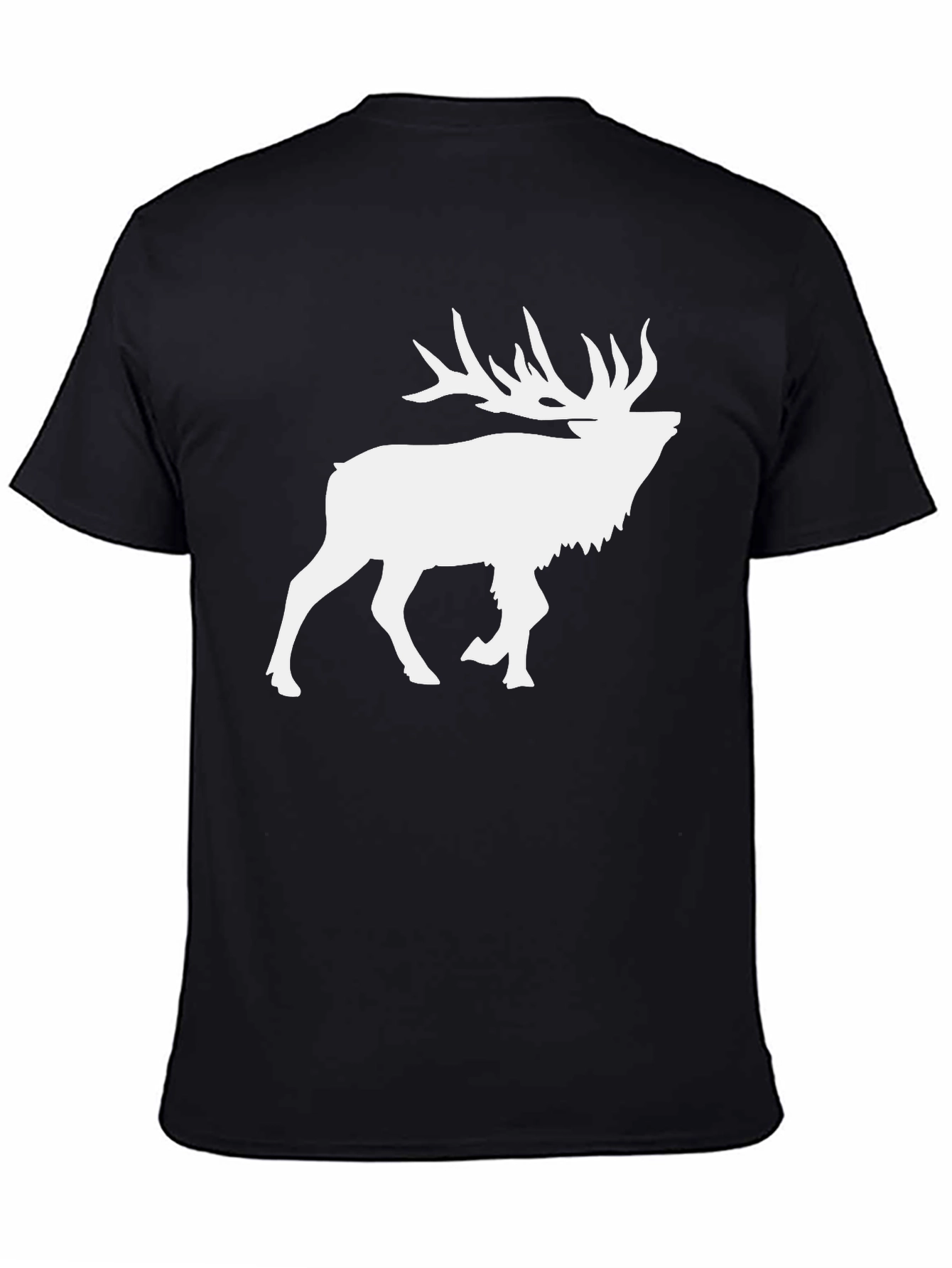 Mens Black T-Shirt with White Elk Graphic