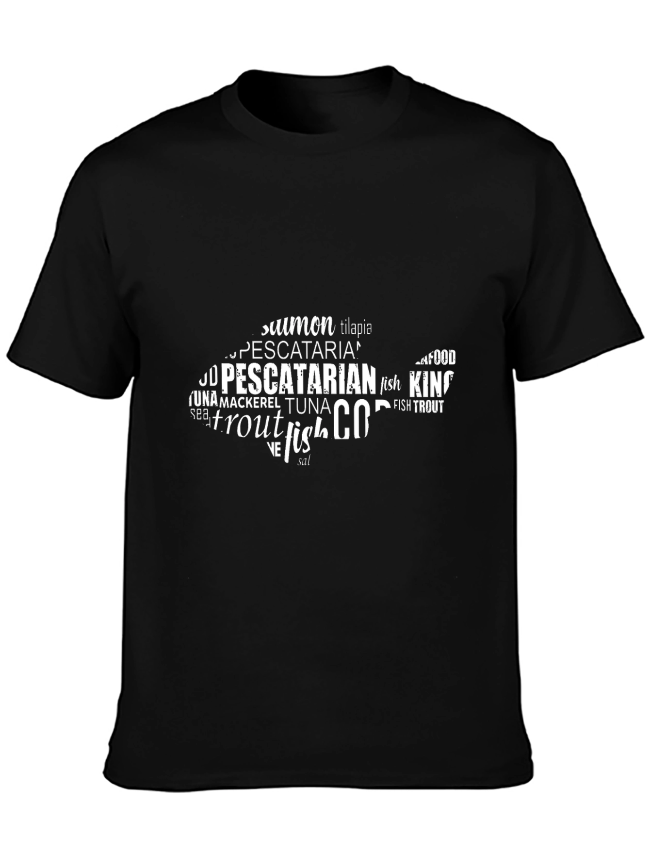 Pescatarian Fish Word Art T-Shirt - Black