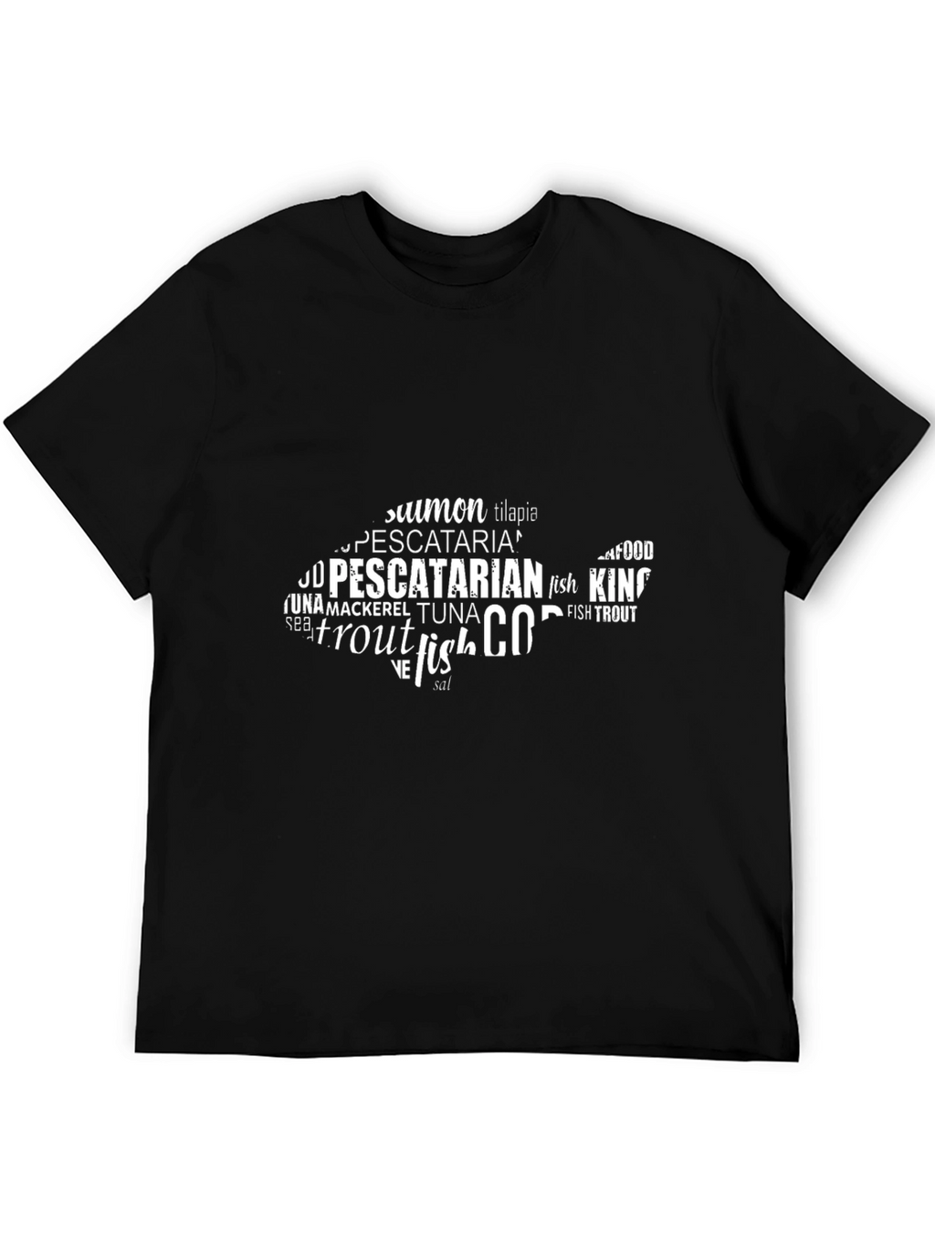 Pescatarian Fish Word Art T-Shirt - Black