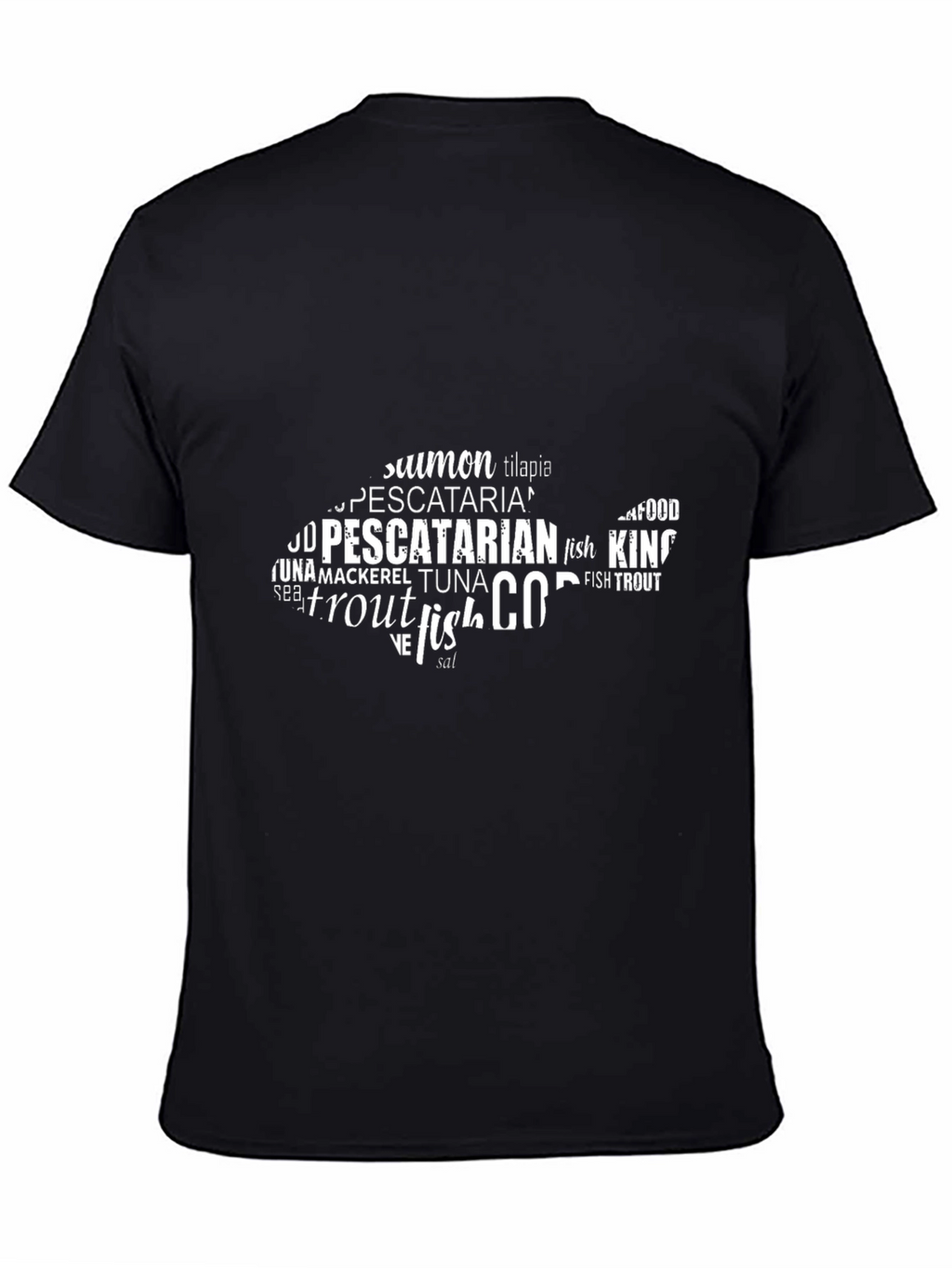Pescatarian Fish Word Art T-Shirt - Black