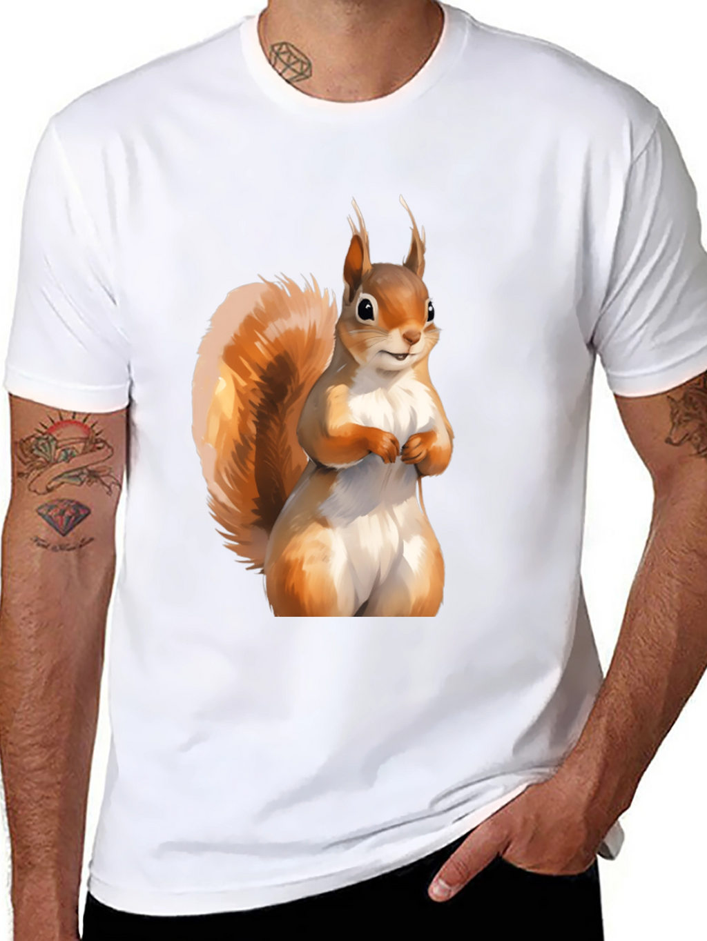Squirrel Graphic Tee - Black Cotton Casual T-Shirt