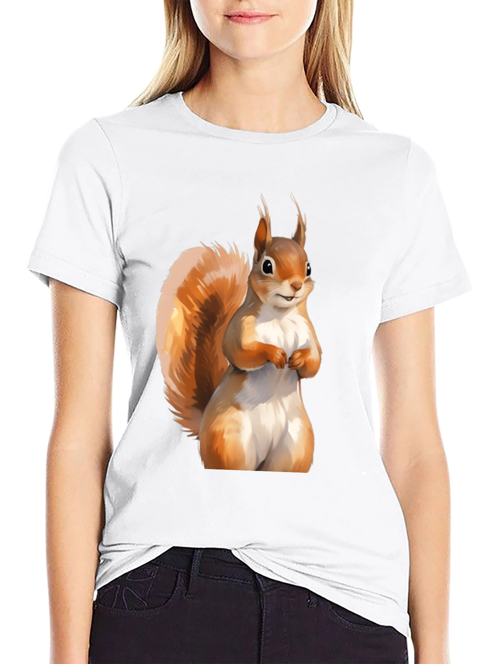 Squirrel Graphic Tee - Black Cotton Casual T-Shirt