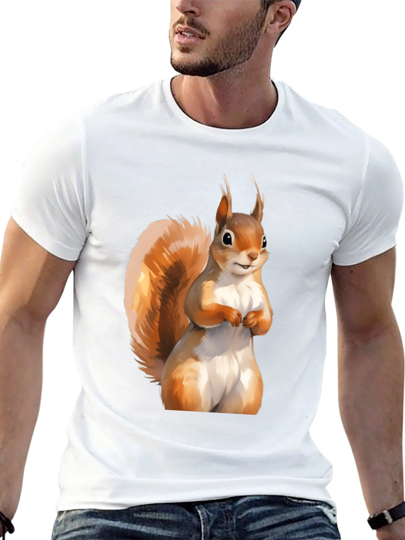 Squirrel Graphic Tee - Black Cotton Casual T-Shirt