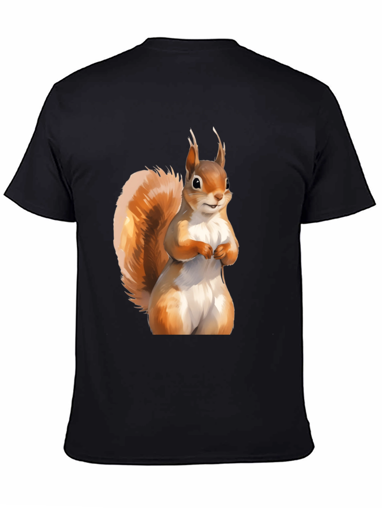 Squirrel Graphic Tee - Black Cotton Casual T-Shirt