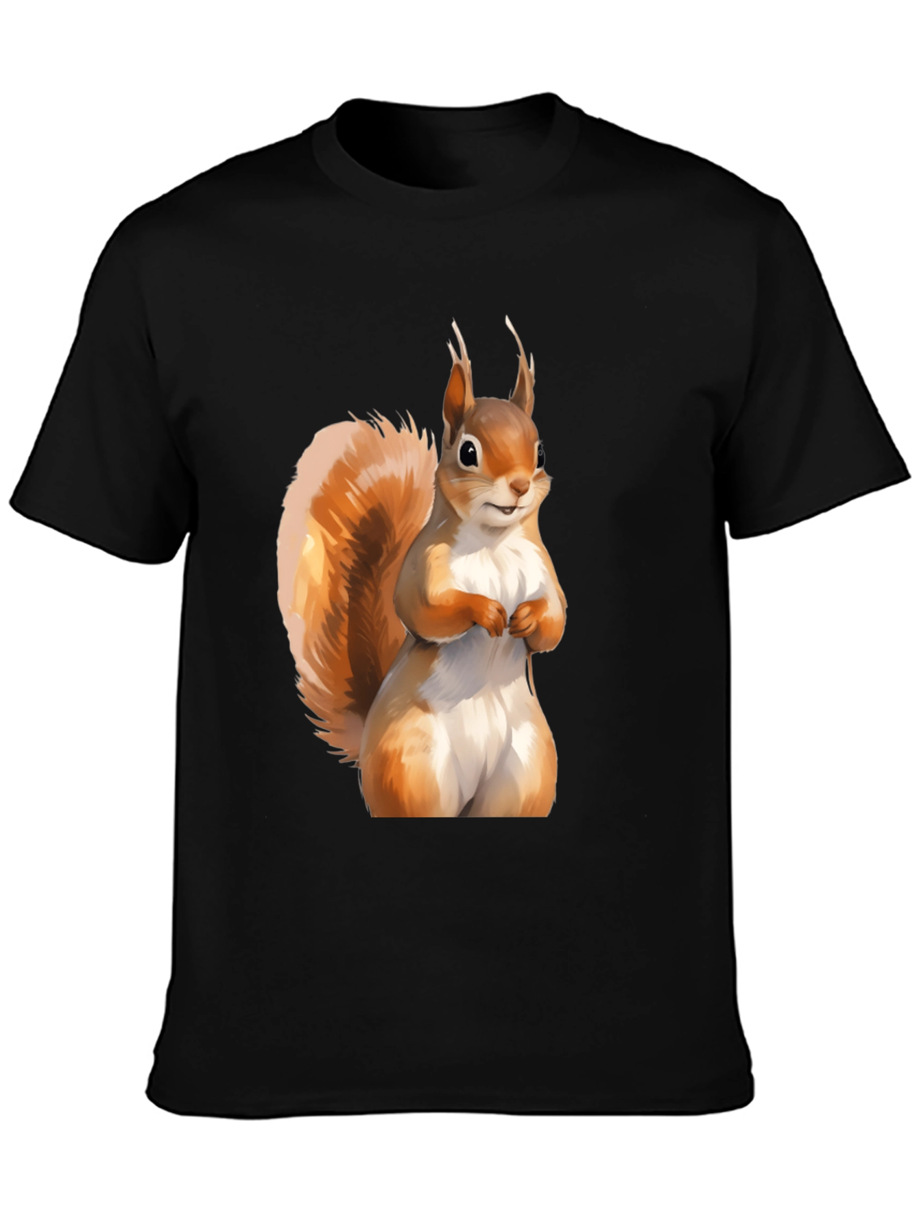 Squirrel Graphic Tee - Black Cotton Casual T-Shirt
