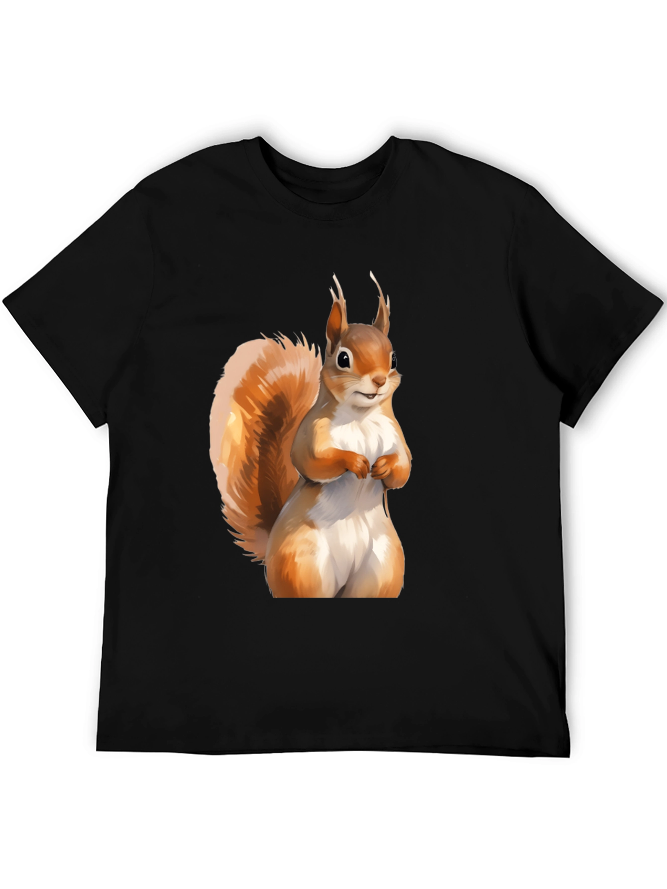 Squirrel Graphic Tee - Black Cotton Casual T-Shirt