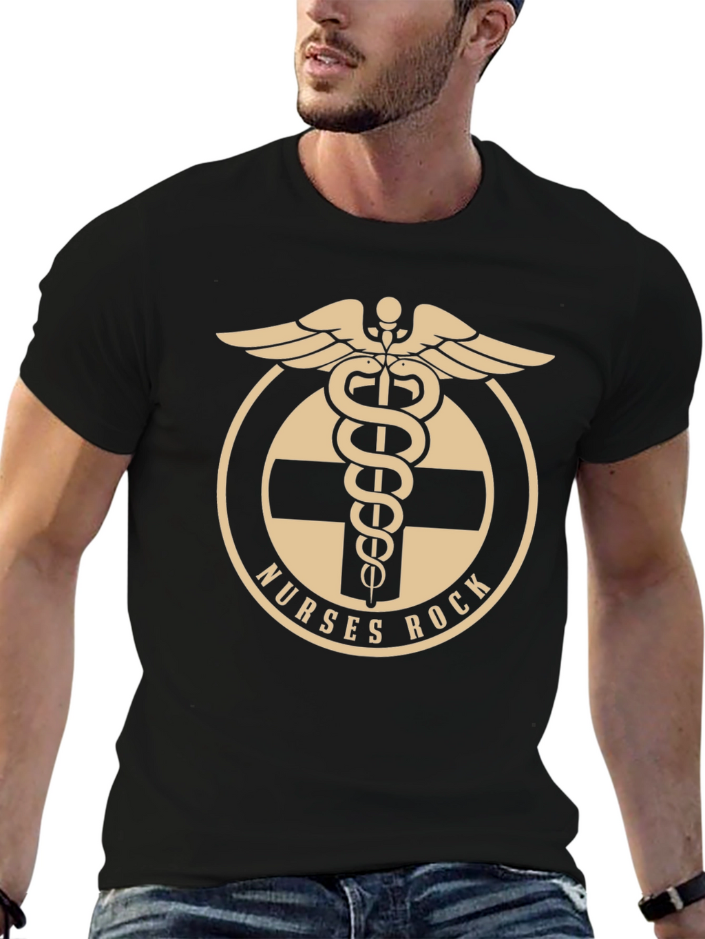 Nurses Rock Caduceus Symbol Graphic Tee
