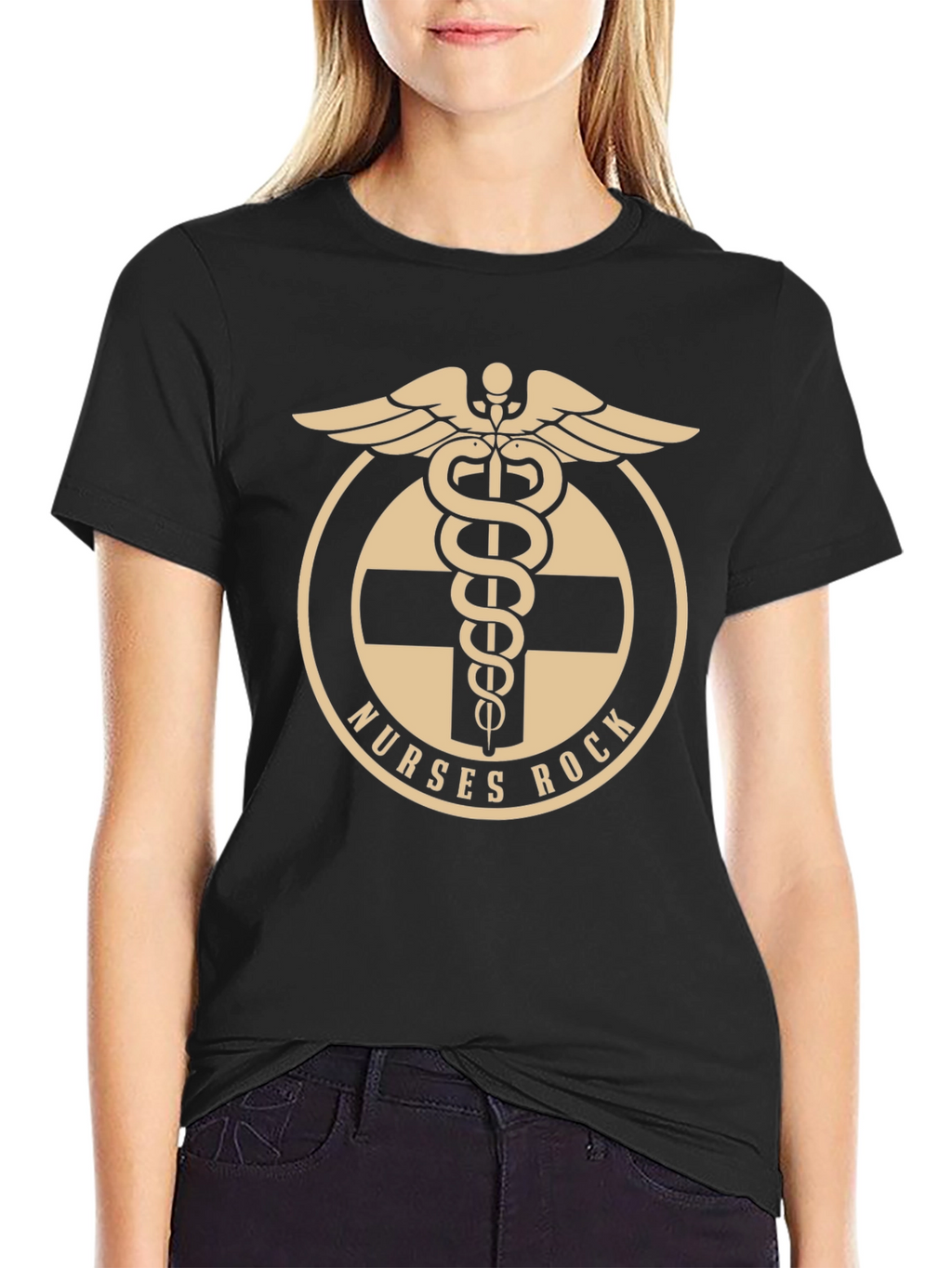 Nurses Rock Caduceus Symbol Graphic Tee