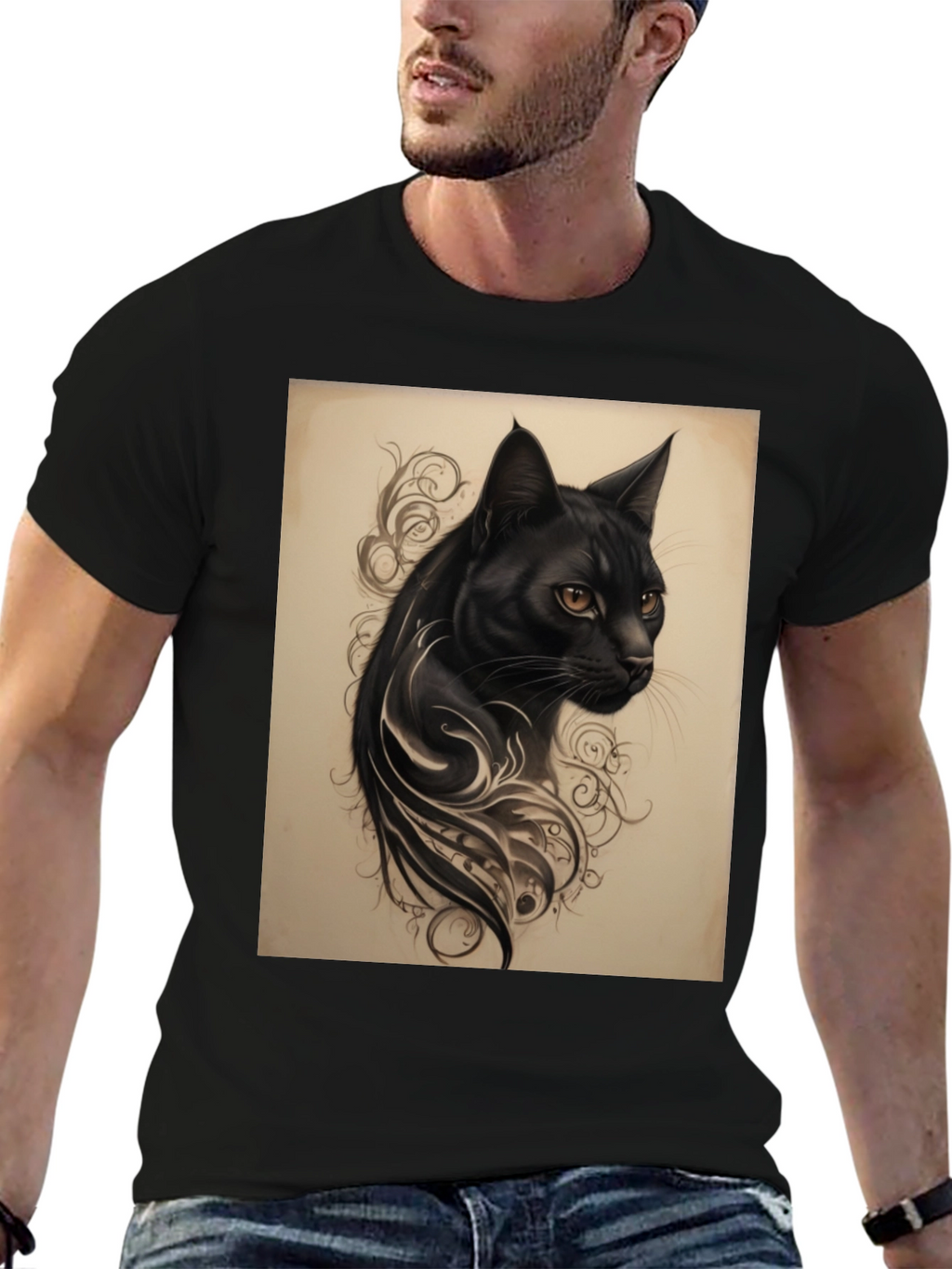 Black Cat Tattoo Graphic Tee - Mens
