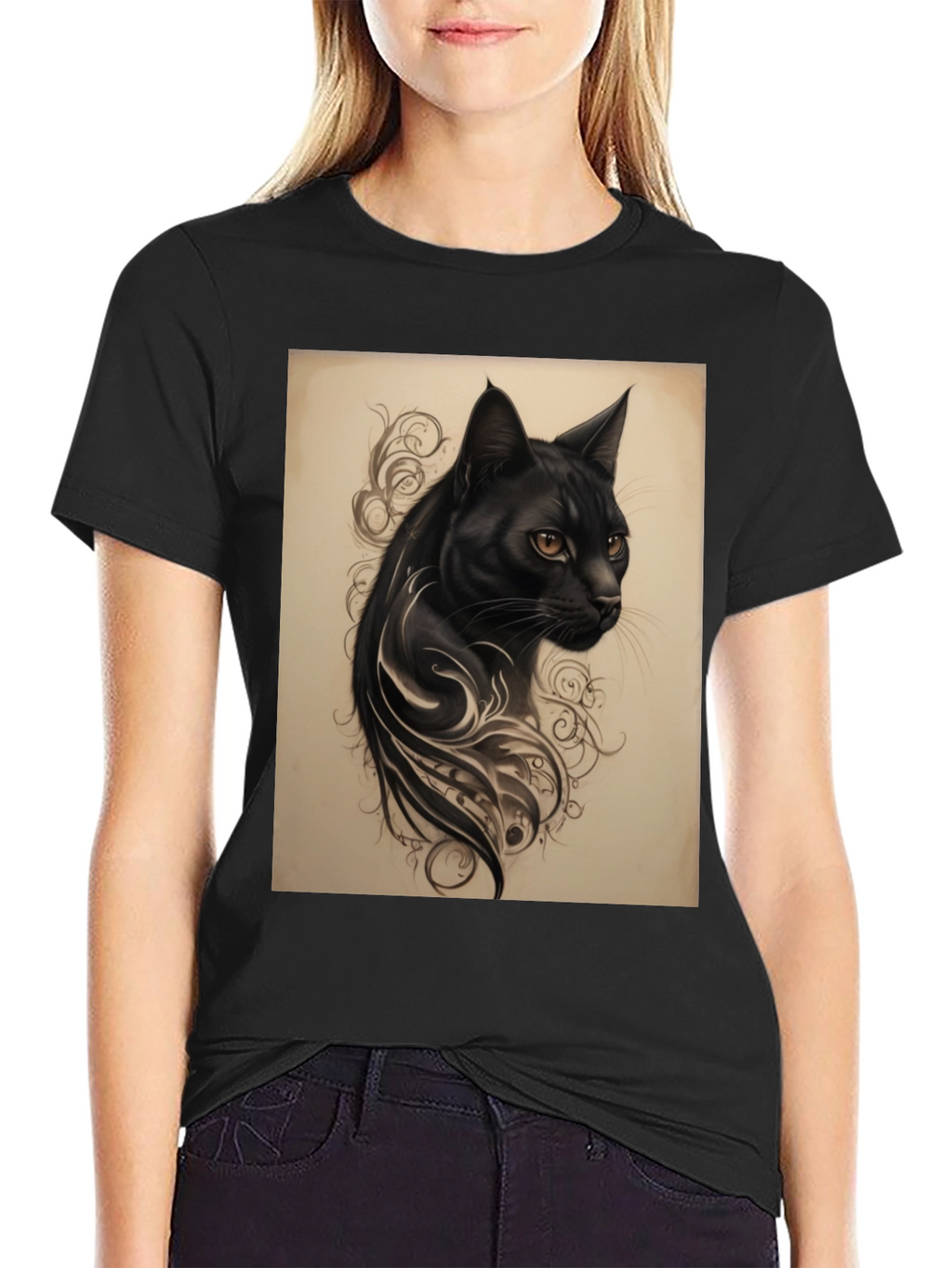 Black Cat Tattoo Graphic Tee - Mens