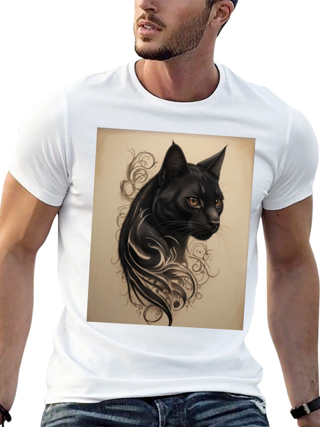 Black Cat Tattoo Graphic Tee - Mens