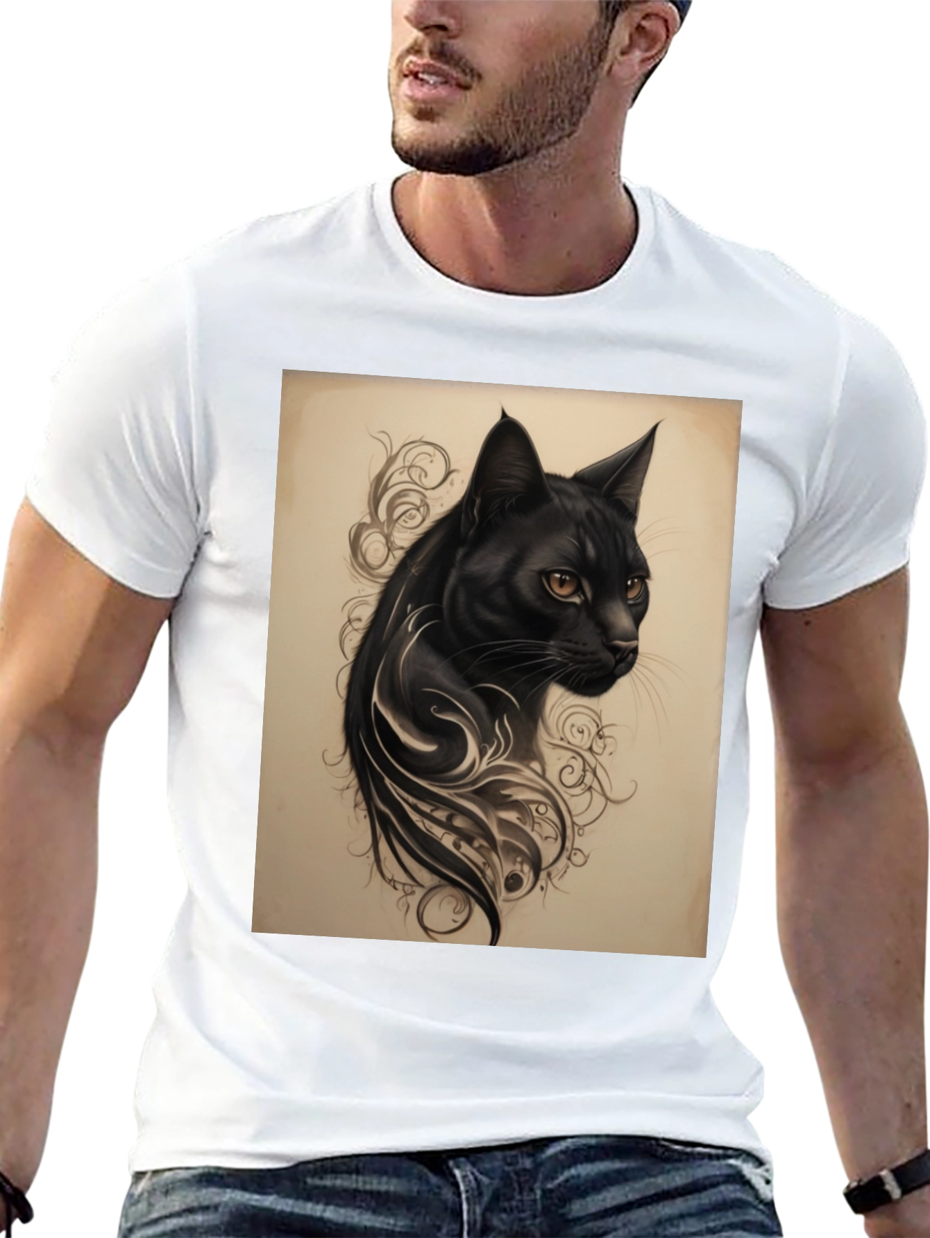 Black Cat Tattoo Graphic Tee - Mens