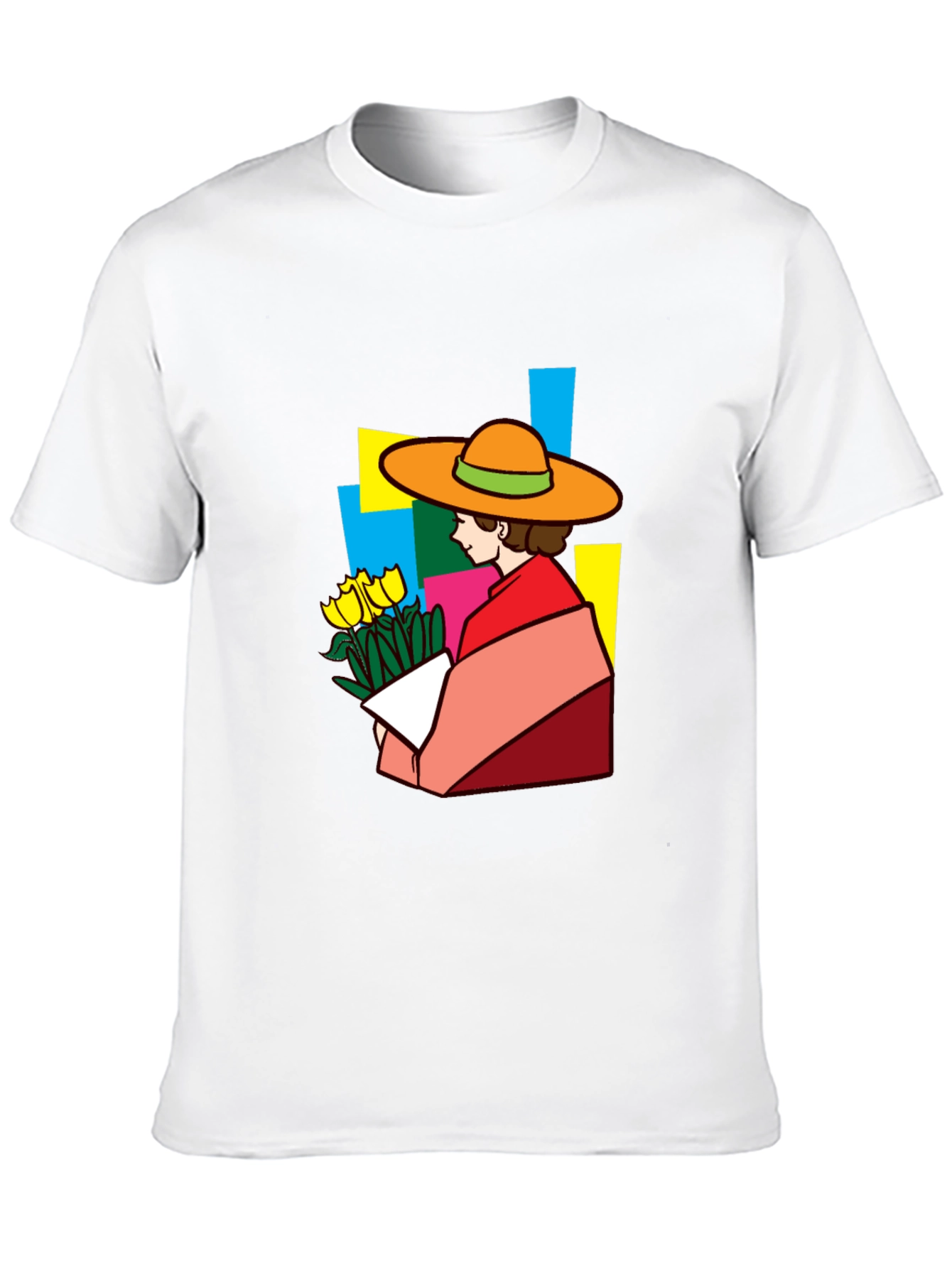 Stylish Graphic Tee - Woman with Flowers