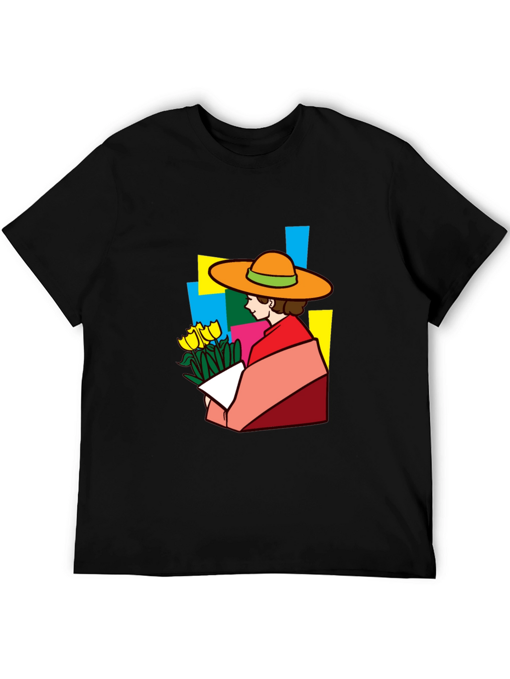 Stylish Graphic Tee - Woman with Flowers